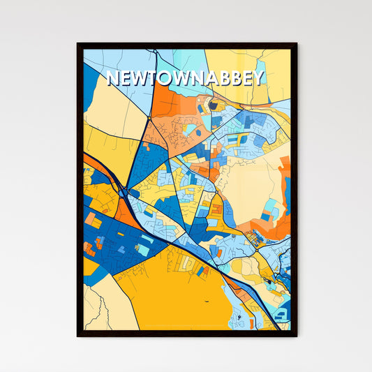 NEWTOWNABBEY NORTHERN IRELAND Vibrant Colorful Art Map Poster Blue Orange