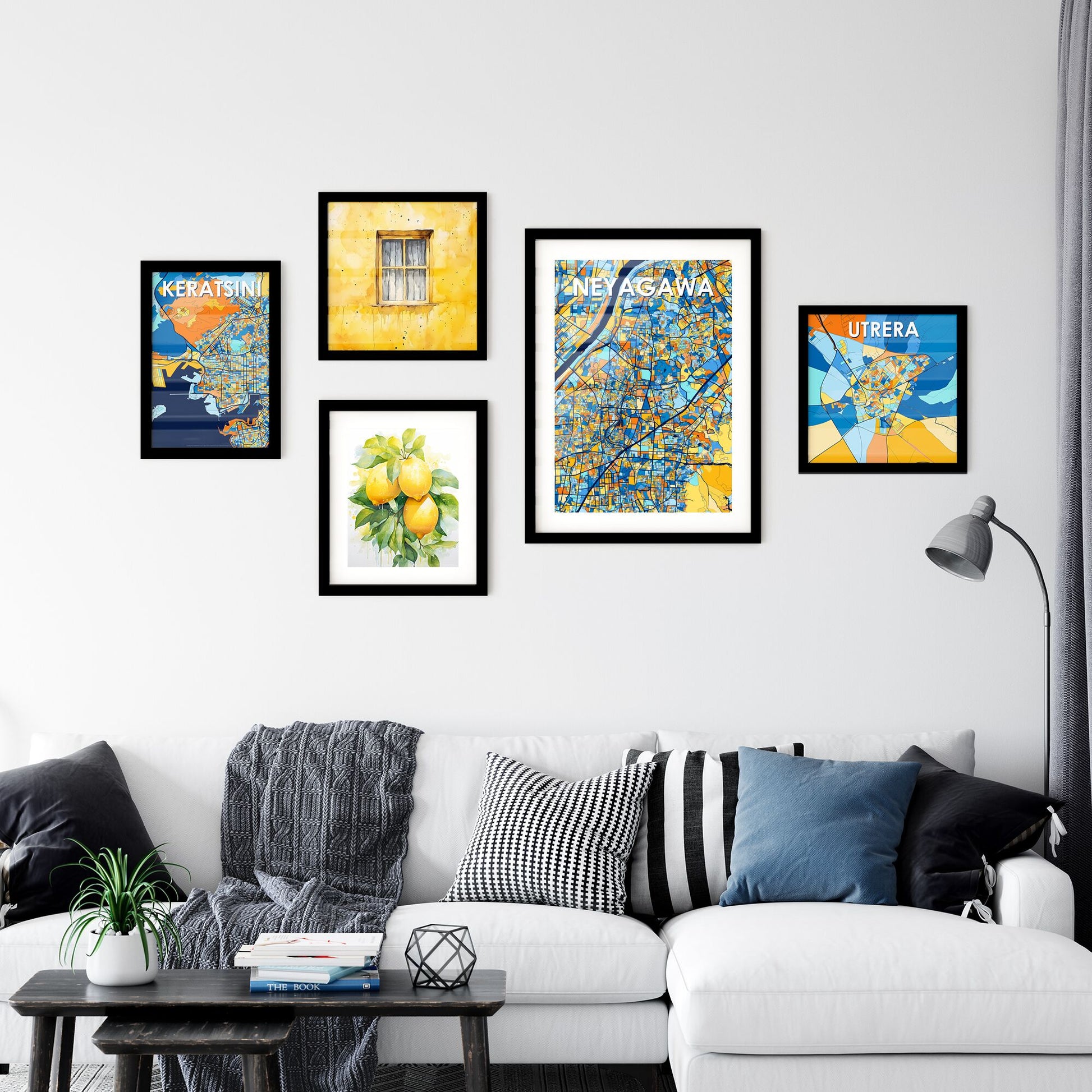 NEYAGAWA JAPAN Vibrant Colorful Art Map Poster Blue Orange