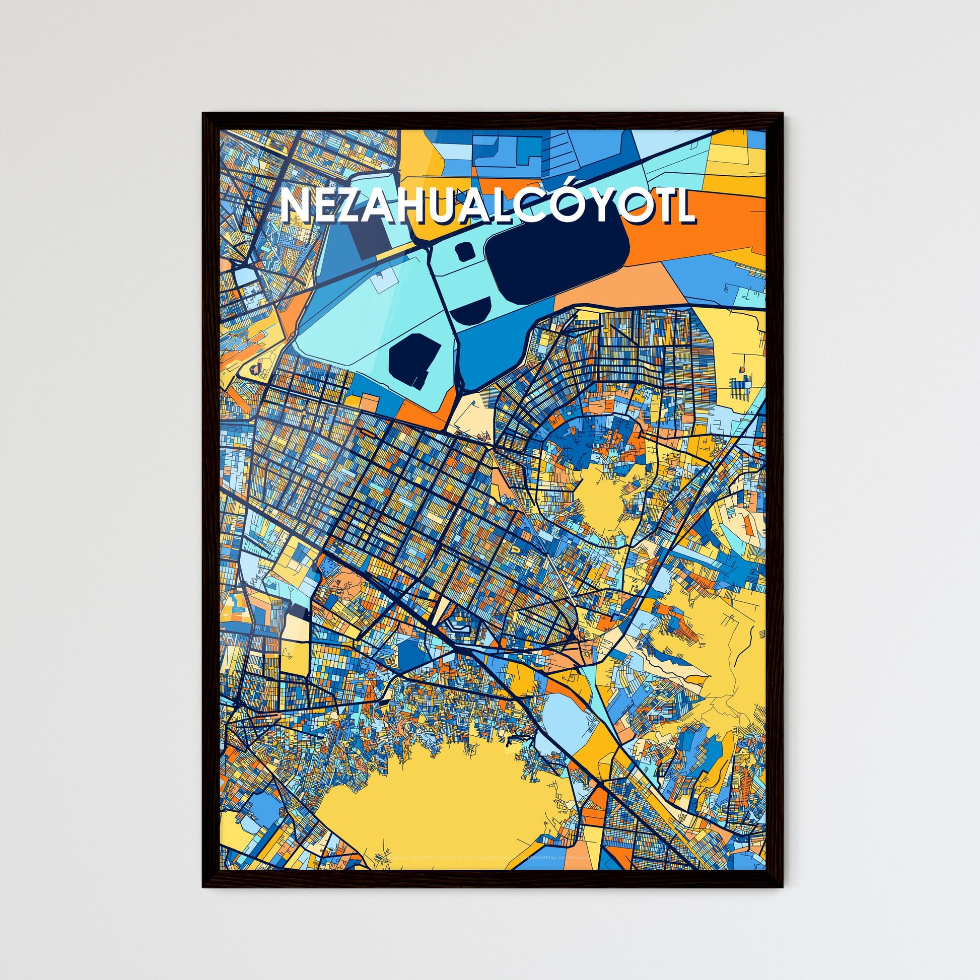 NEZAHUALCÓYOTL MEXICO Vibrant Colorful Art Map Poster Blue Orange