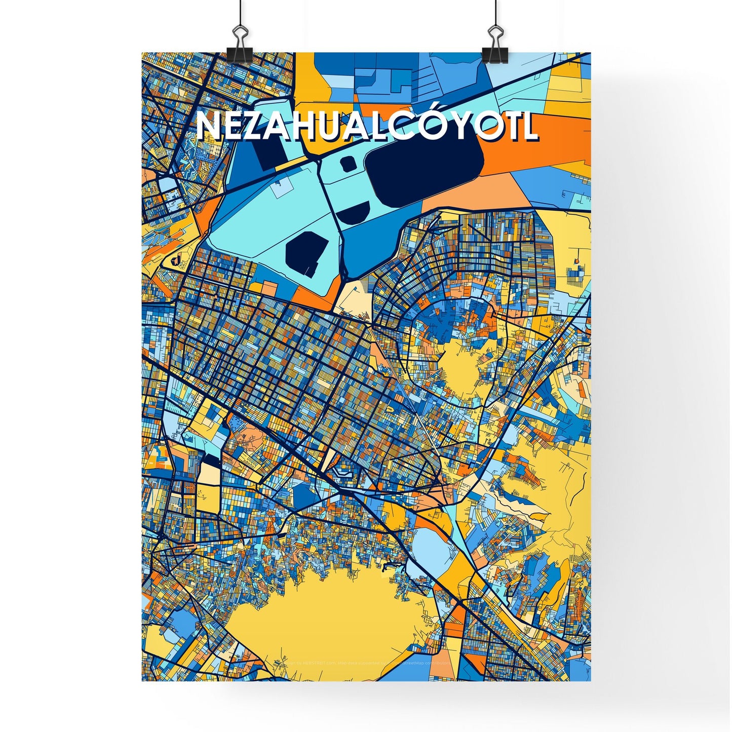 NEZAHUALCÓYOTL MEXICO Vibrant Colorful Art Map Poster Blue Orange