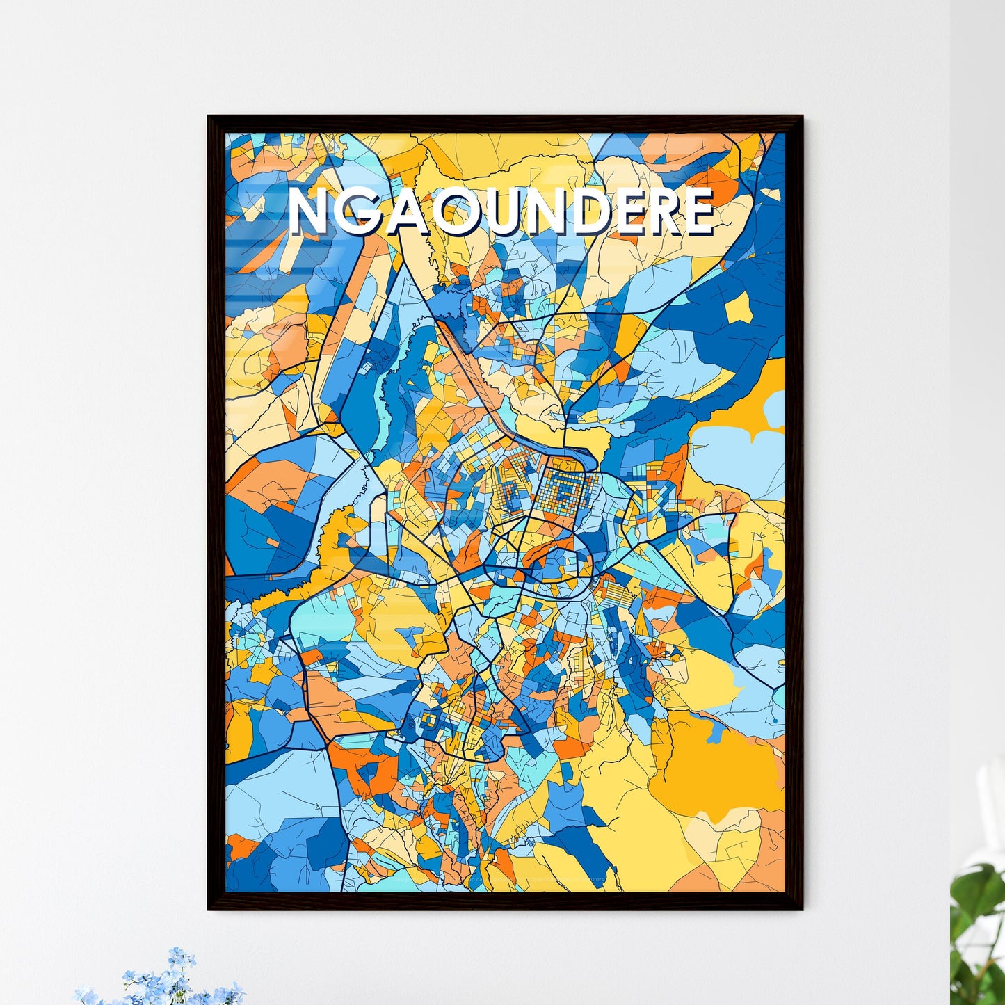 NGAOUNDERE CAMEROON Vibrant Colorful Art Map Poster Blue Orange