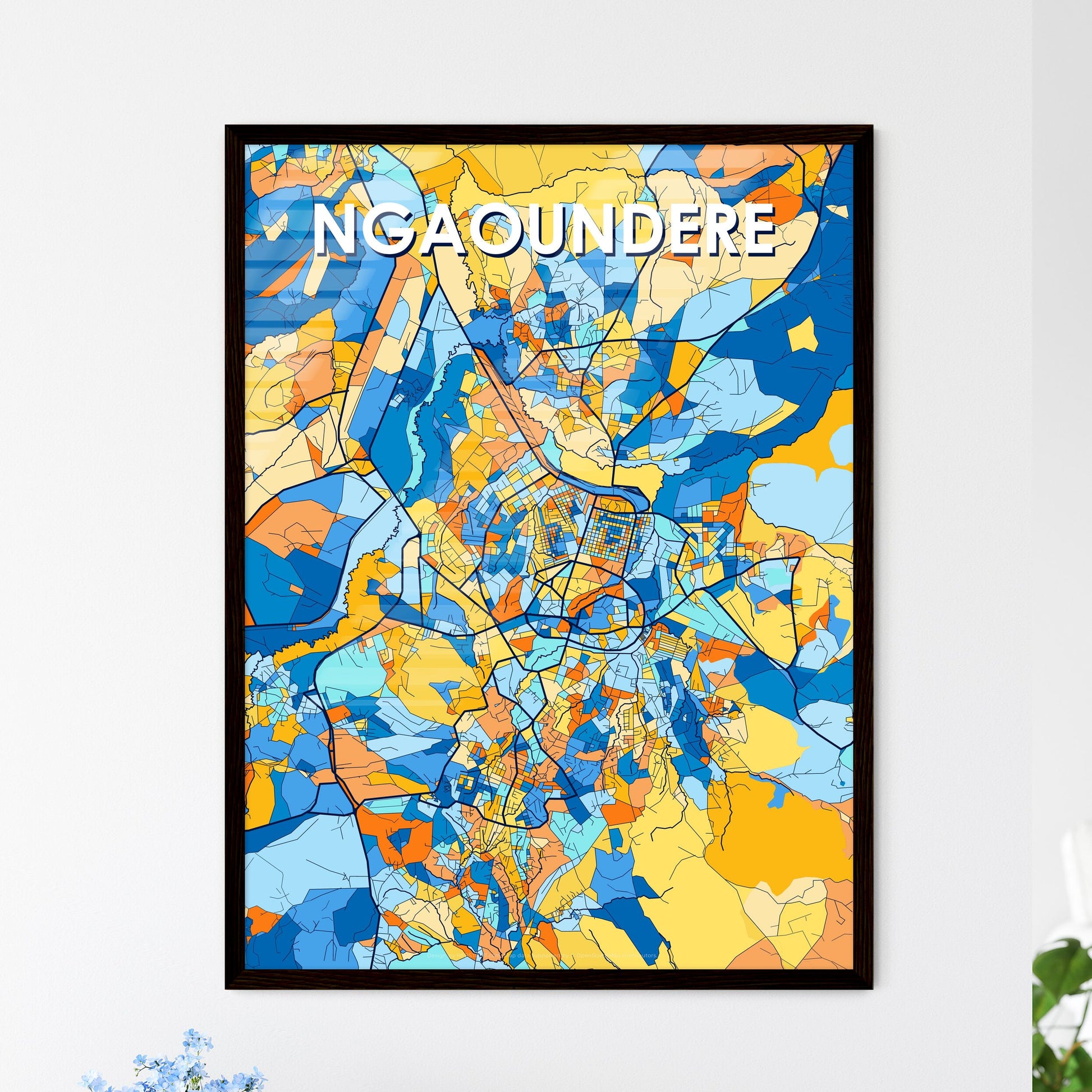 NGAOUNDERE CAMEROON Vibrant Colorful Art Map Poster Blue Orange