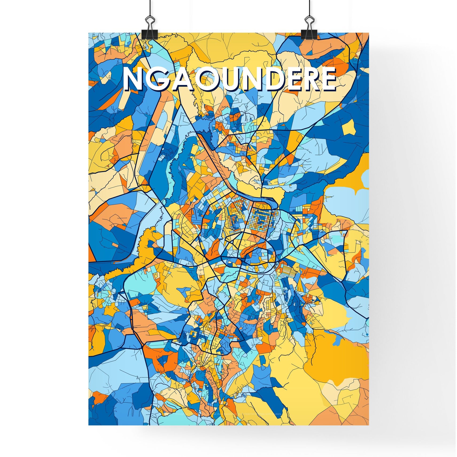 NGAOUNDERE CAMEROON Vibrant Colorful Art Map Poster Blue Orange