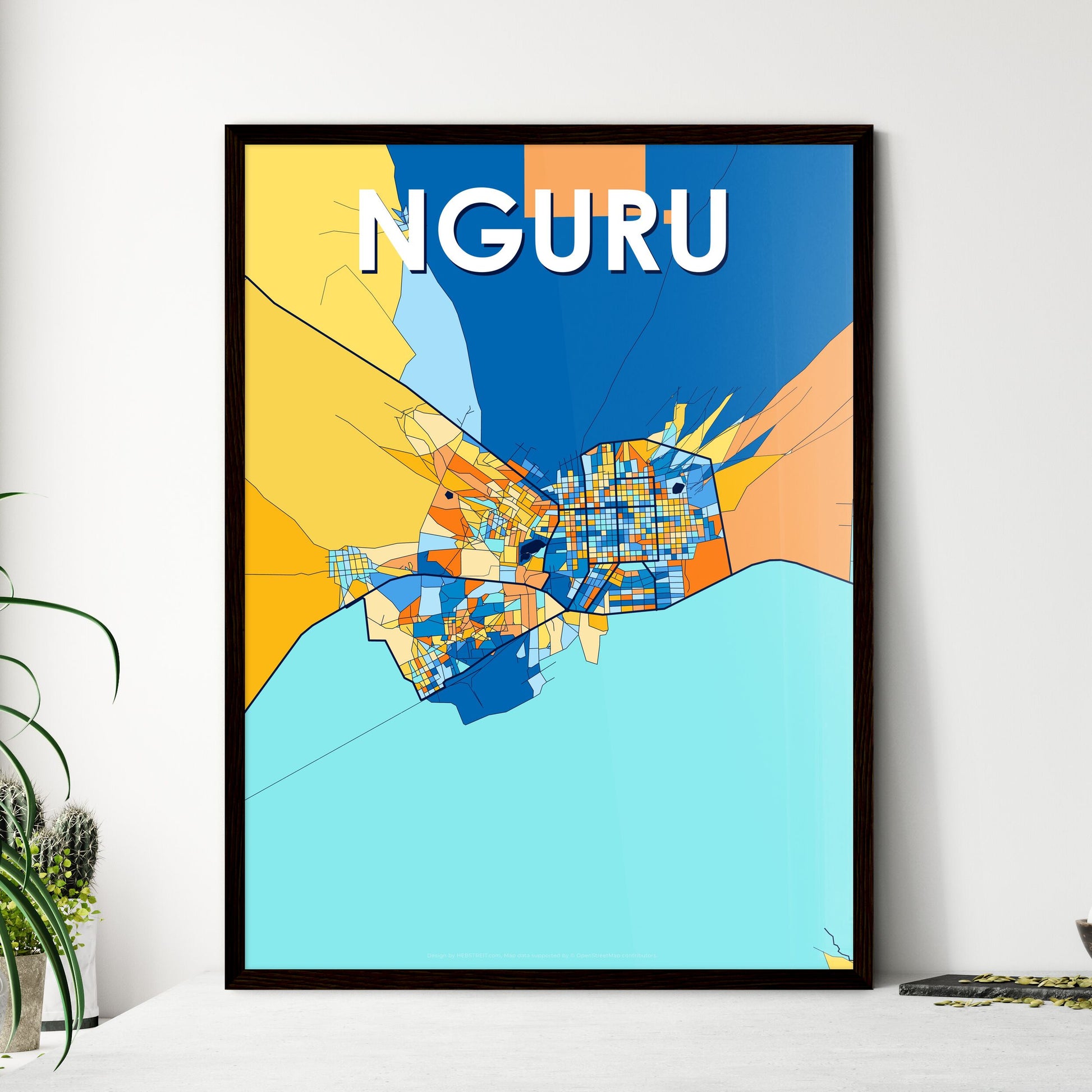 NGURU NIGERIA Vibrant Colorful Art Map Poster Blue Orange