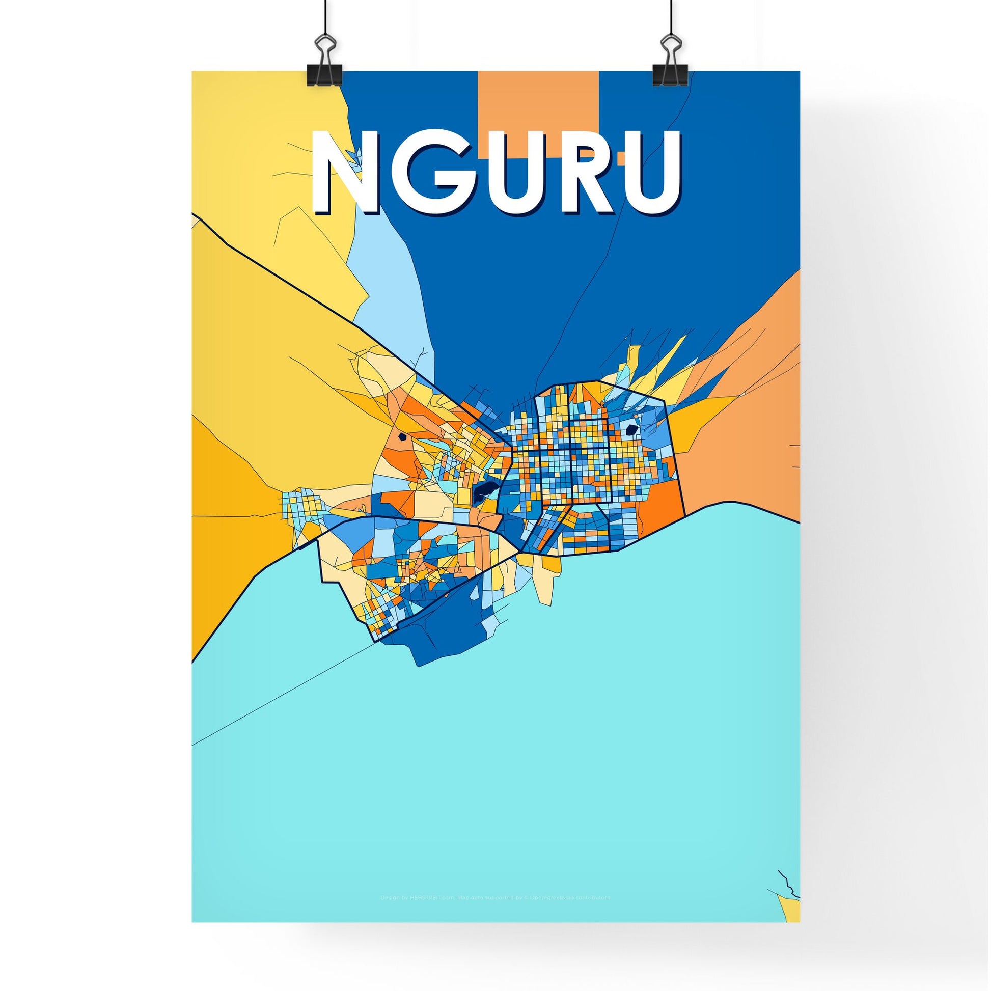 NGURU NIGERIA Vibrant Colorful Art Map Poster Blue Orange