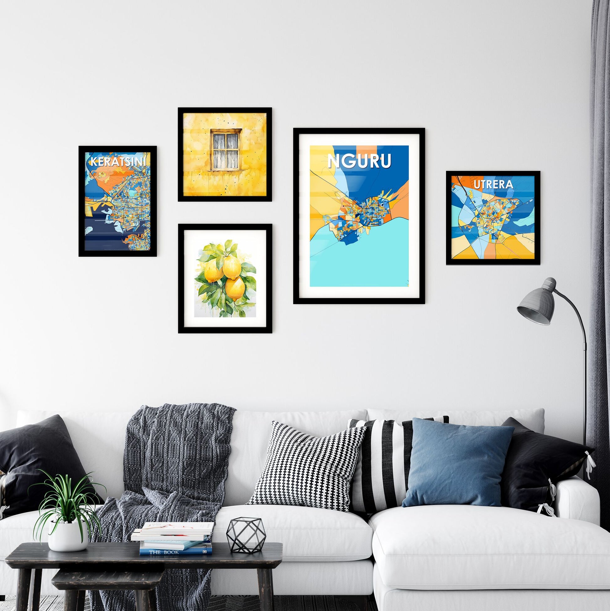 NGURU NIGERIA Vibrant Colorful Art Map Poster Blue Orange