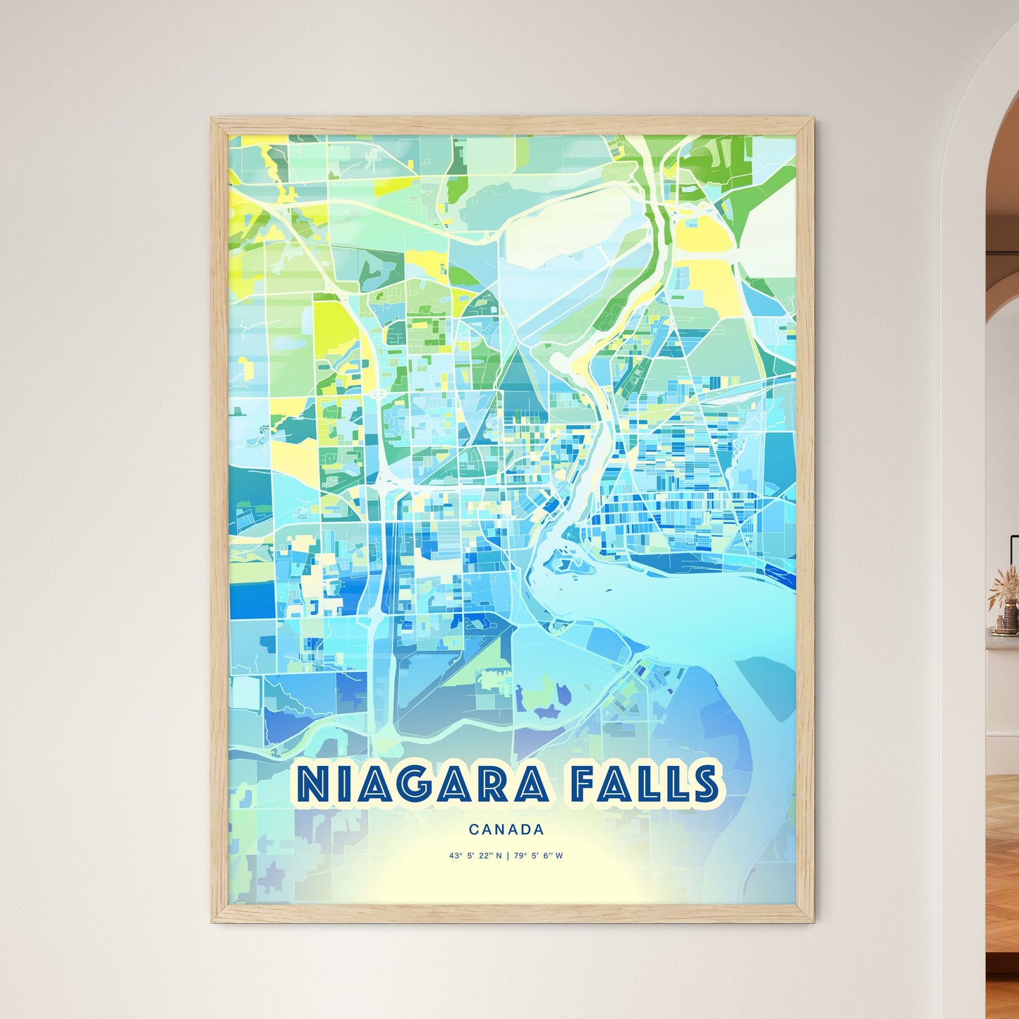 Colorful Niagara Falls Canada Fine Art Map Cool Blue