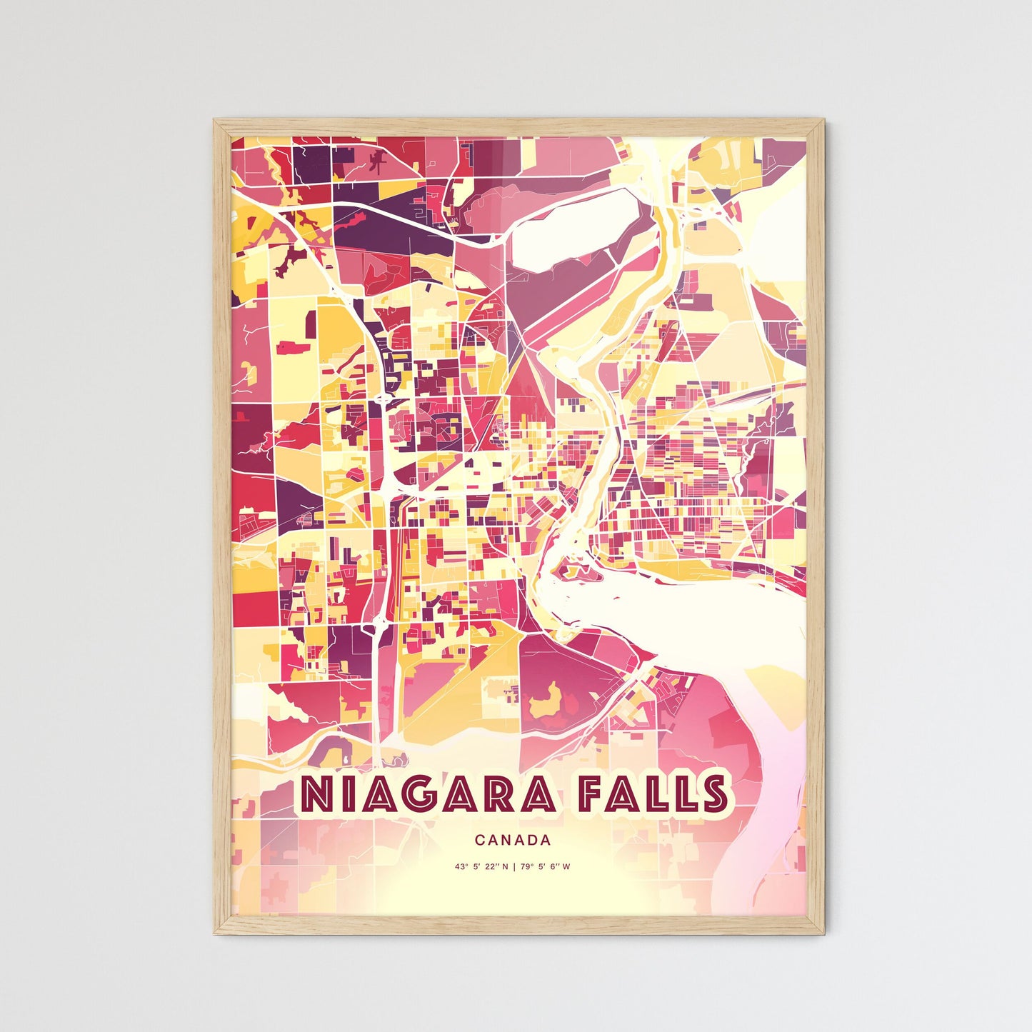 Colorful Niagara Falls Canada Fine Art Map Hot Red