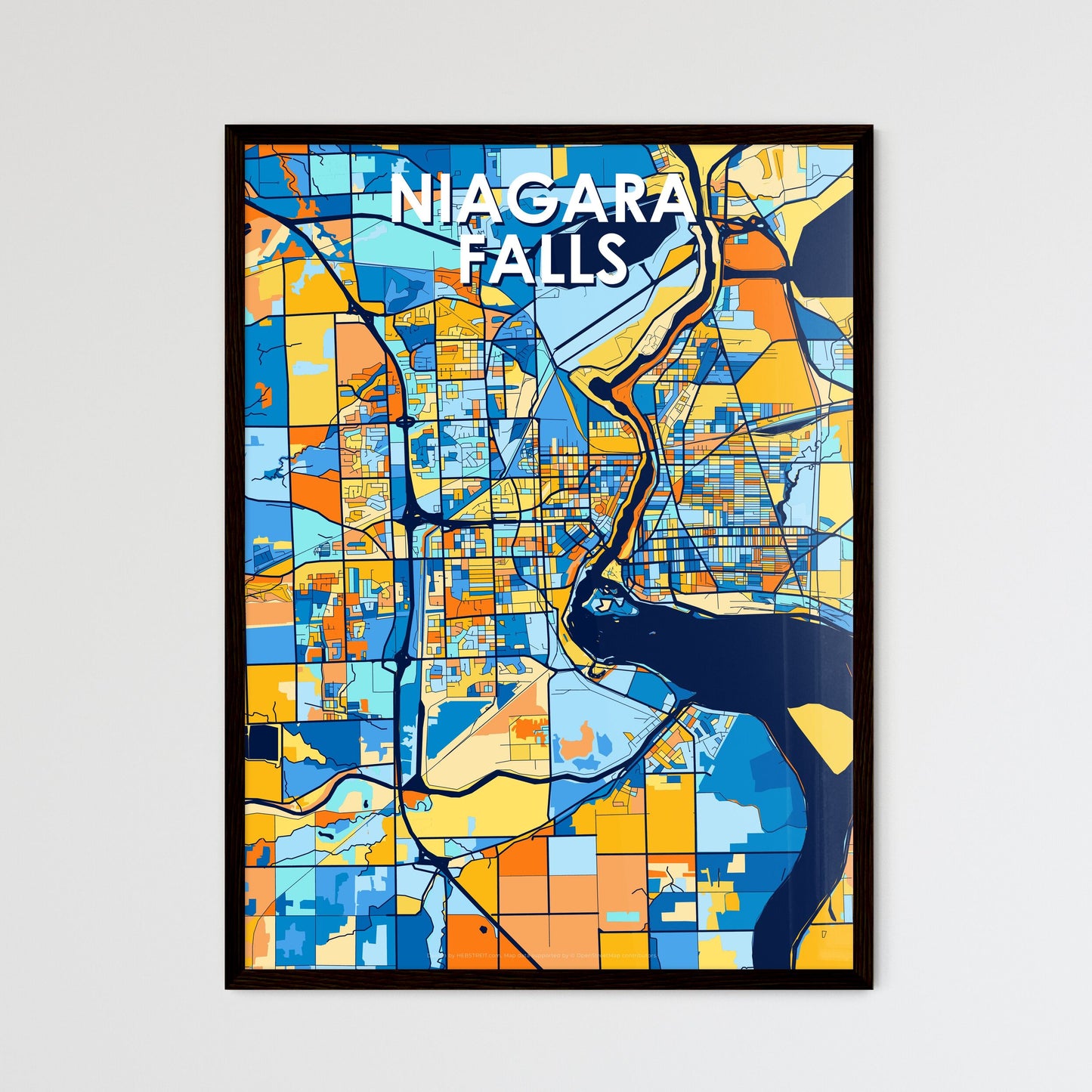 NIAGARA FALLS CANADA Vibrant Colorful Art Map Poster Blue Orange