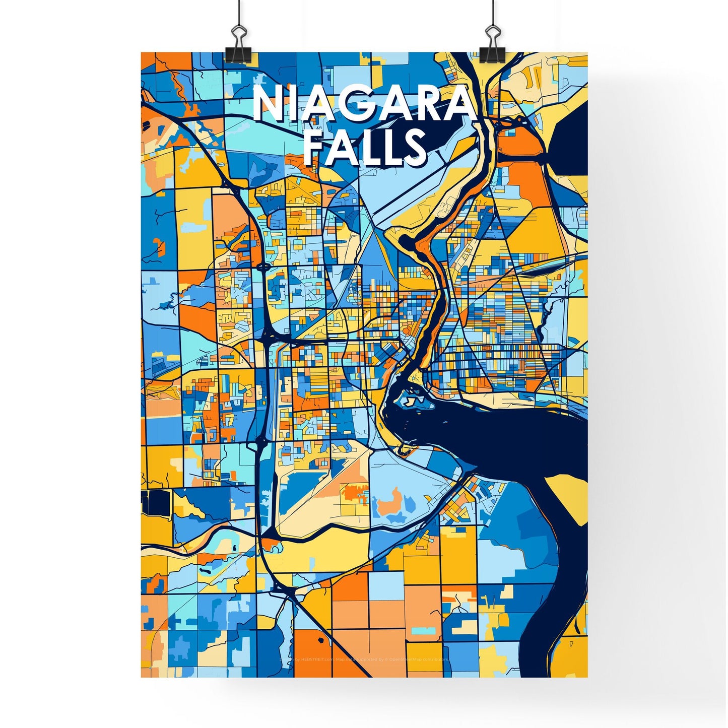 NIAGARA FALLS CANADA Vibrant Colorful Art Map Poster Blue Orange