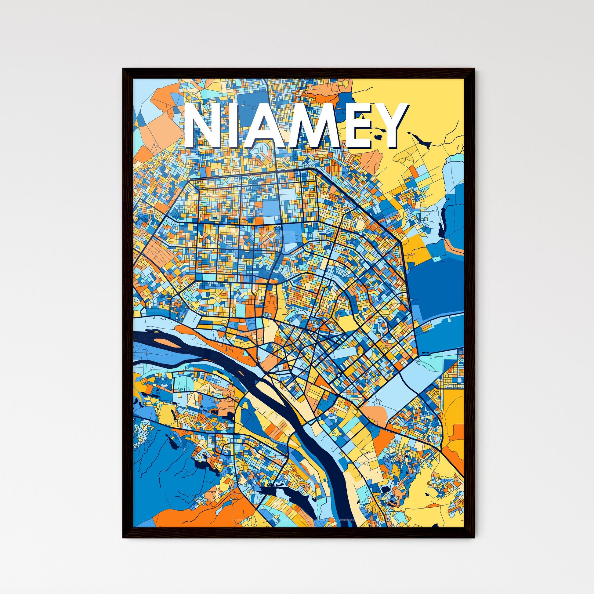 NIAMEY NIGER Vibrant Colorful Art Map Poster Blue Orange