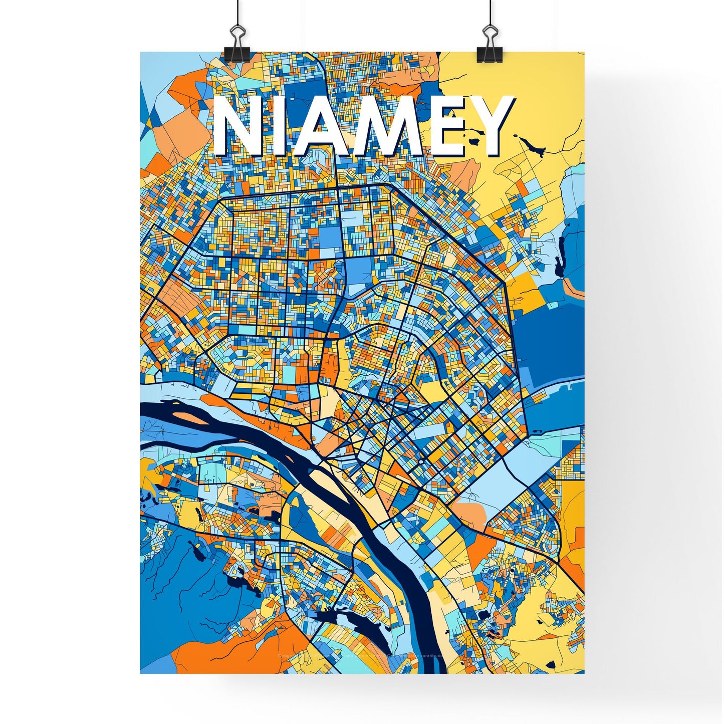 NIAMEY NIGER Vibrant Colorful Art Map Poster Blue Orange