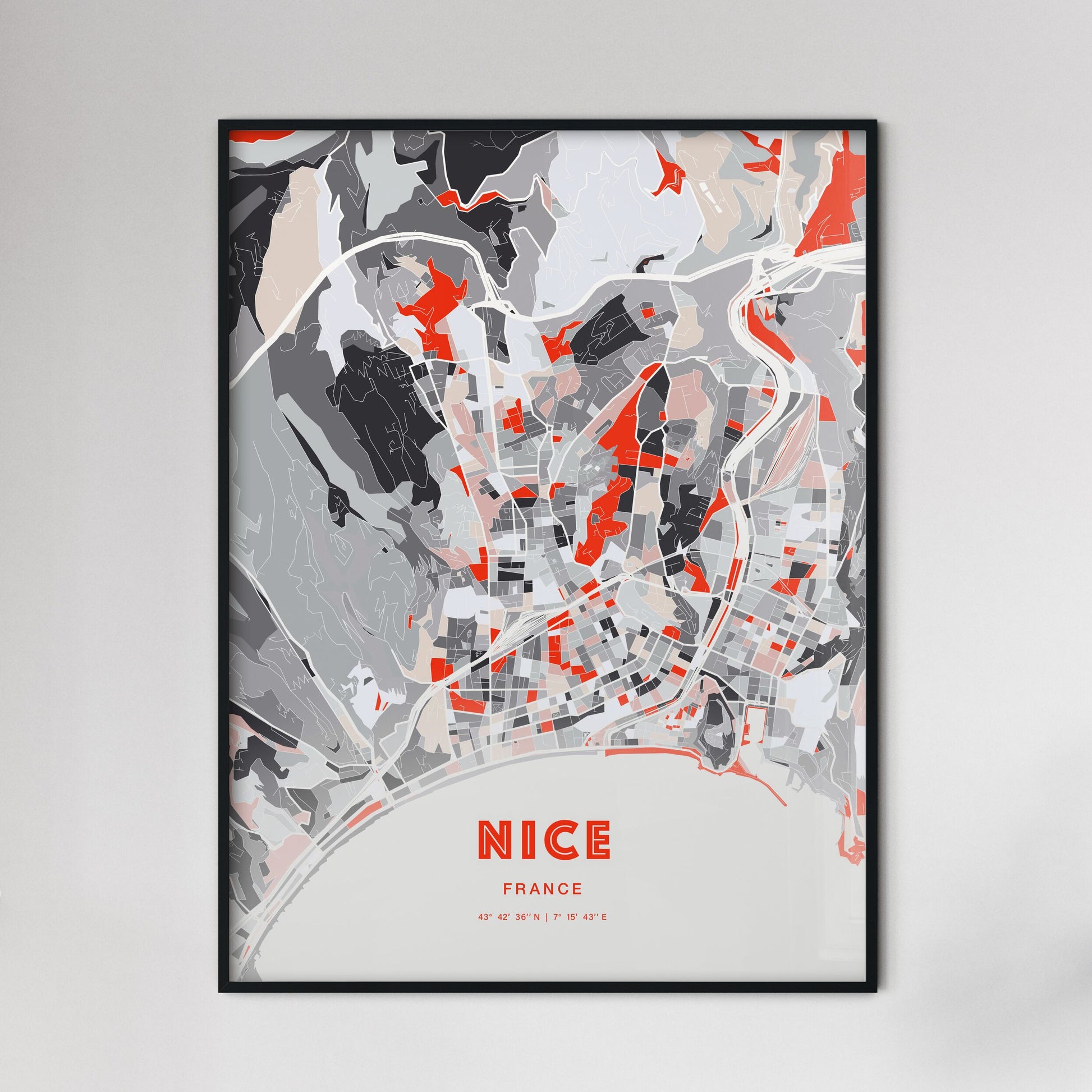 Colorful Nice France Fine Art Map Modern Expressive