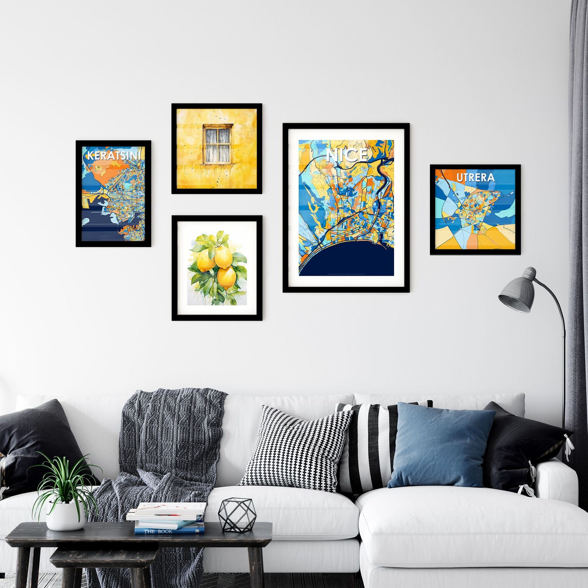 NICE FRANCE Vibrant Colorful Art Map Poster Blue Orange