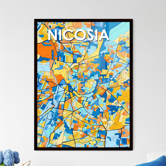 NICOSIA CYPRUS Vibrant Colorful Art Map Poster Blue Orange