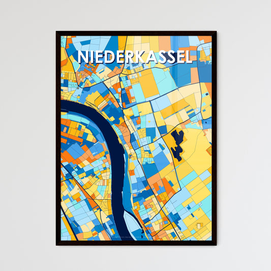 NIEDERKASSEL GERMANY Vibrant Colorful Art Map Poster Blue Orange