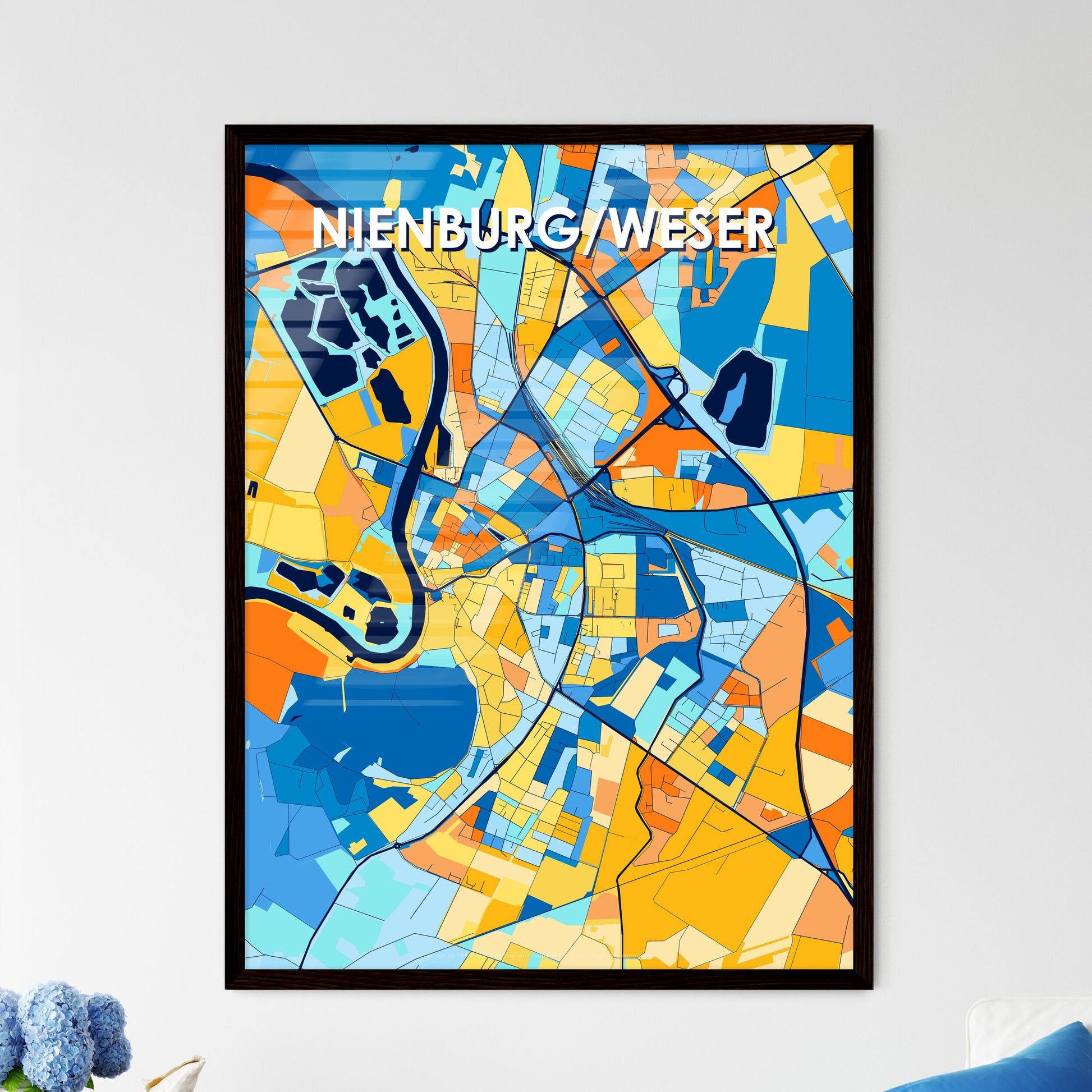 NIENBURG/WESER GERMANY Vibrant Colorful Art Map Poster Blue Orange