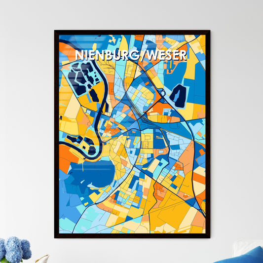 NIENBURG/WESER GERMANY Vibrant Colorful Art Map Poster Blue Orange