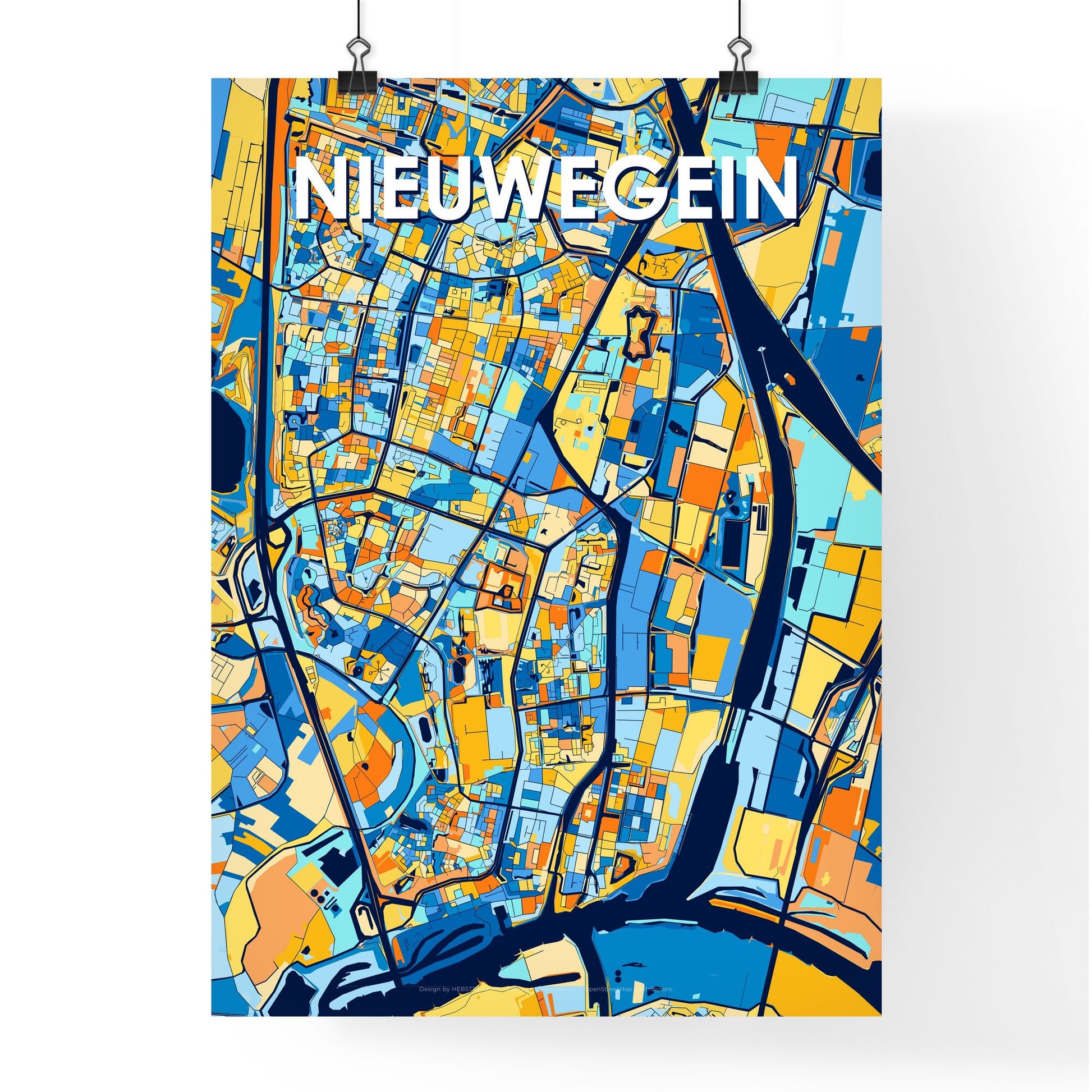 NIEUWEGEIN NETHERLANDS Vibrant Colorful Art Map Poster Blue Orange