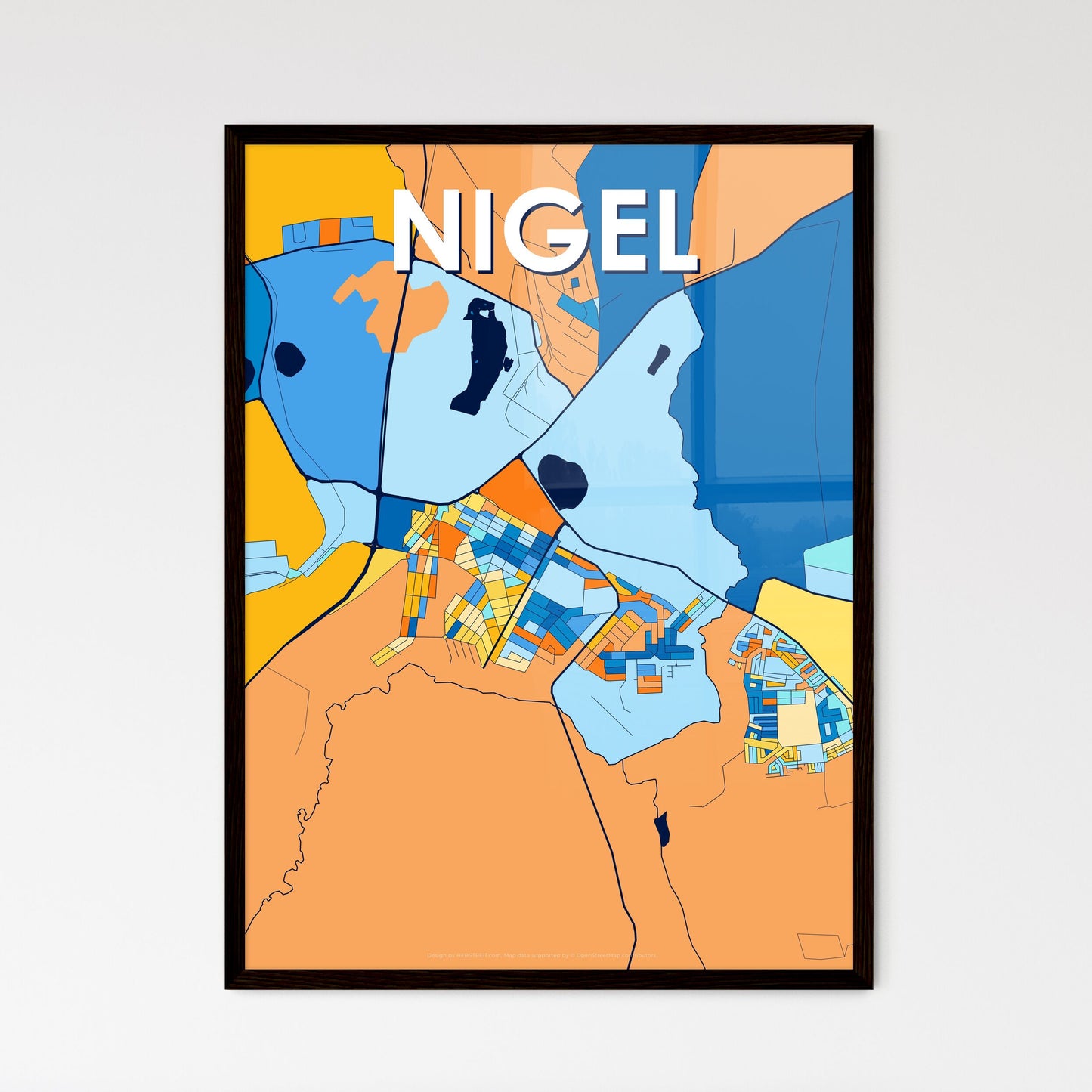 NIGEL SOUTH AFRICA Vibrant Colorful Art Map Poster Blue Orange