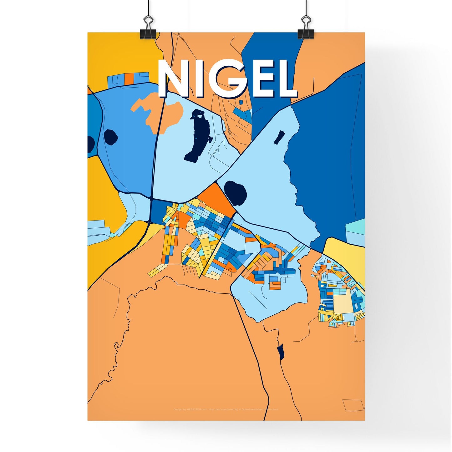 NIGEL SOUTH AFRICA Vibrant Colorful Art Map Poster Blue Orange