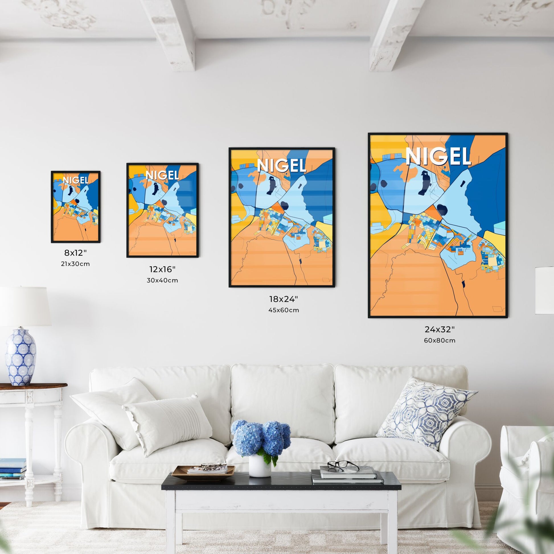 NIGEL SOUTH AFRICA Vibrant Colorful Art Map Poster Blue Orange