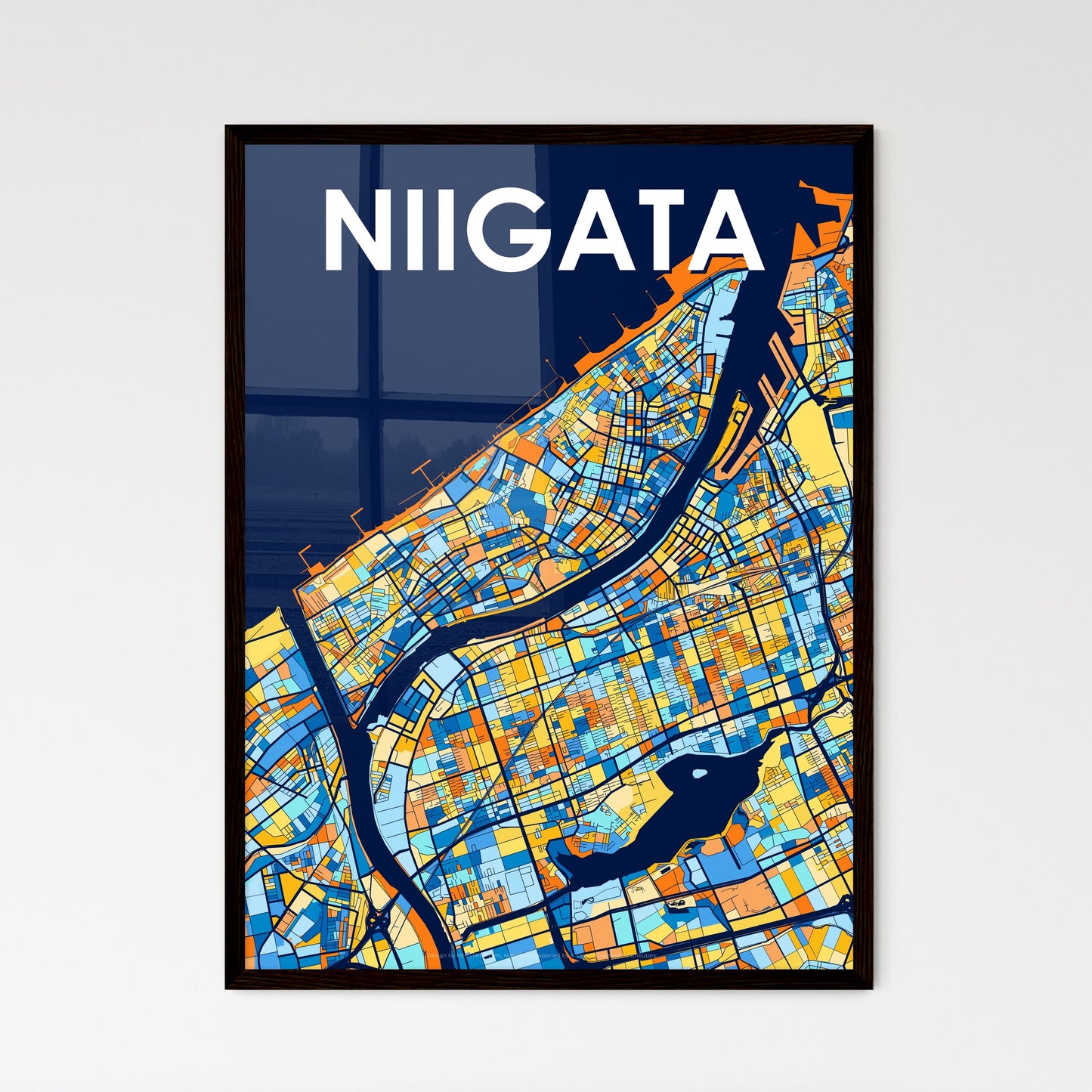 NIIGATA JAPAN Vibrant Colorful Art Map Poster Blue Orange