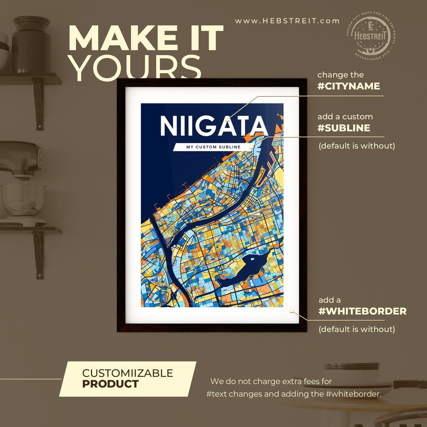 NIIGATA JAPAN Vibrant Colorful Art Map Poster Blue Orange