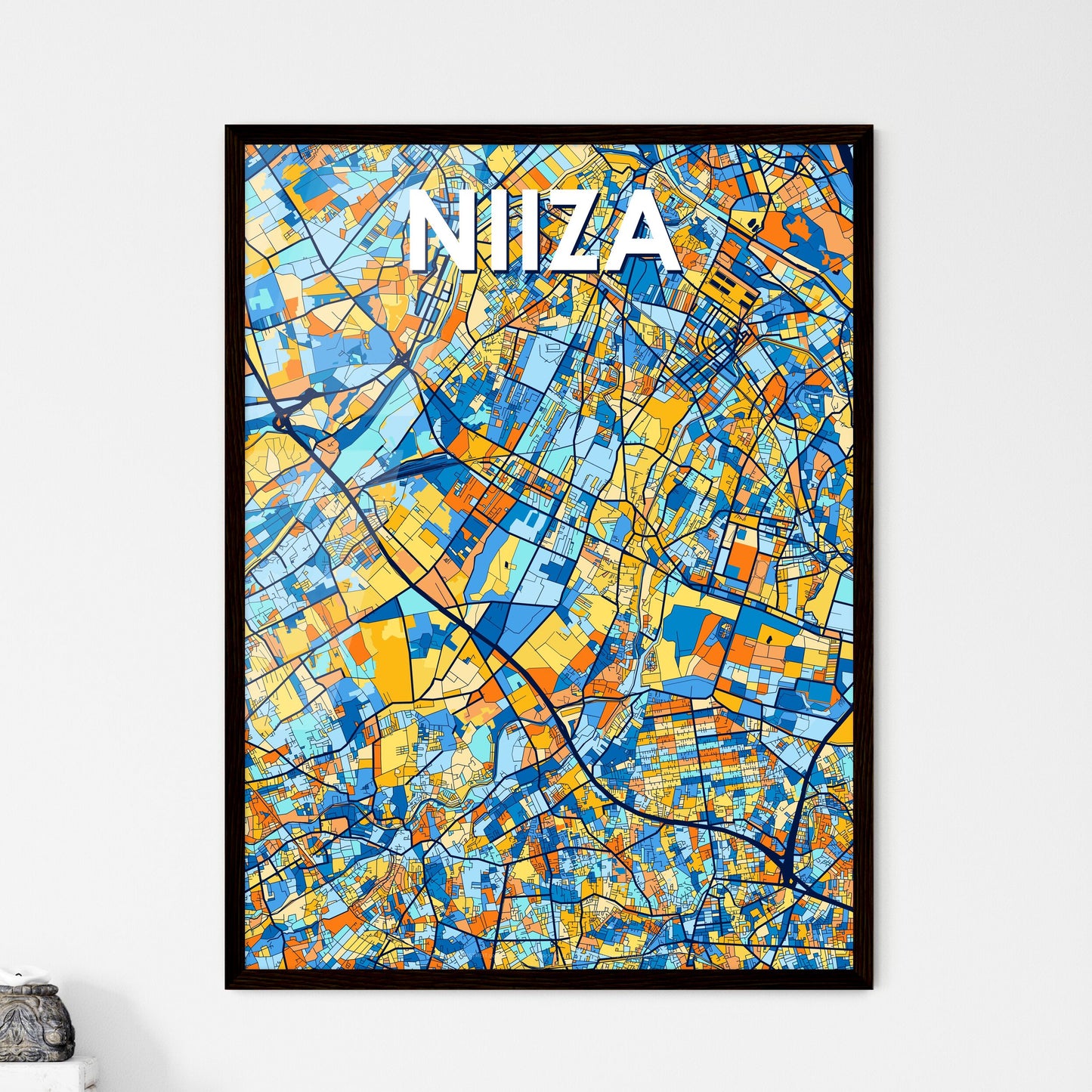 NIIZA JAPAN Vibrant Colorful Art Map Poster Blue Orange