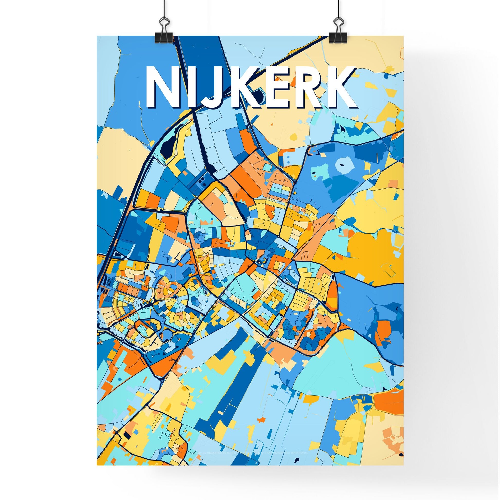 NIJKERK NETHERLANDS Vibrant Colorful Art Map Poster Blue Orange