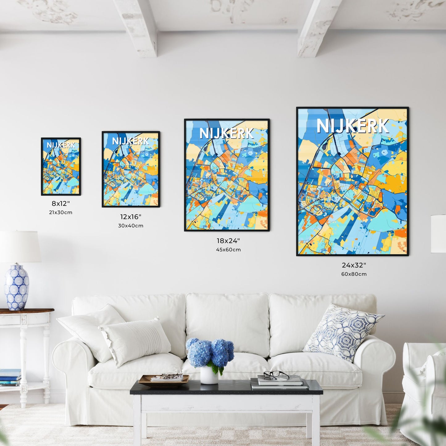 NIJKERK NETHERLANDS Vibrant Colorful Art Map Poster Blue Orange