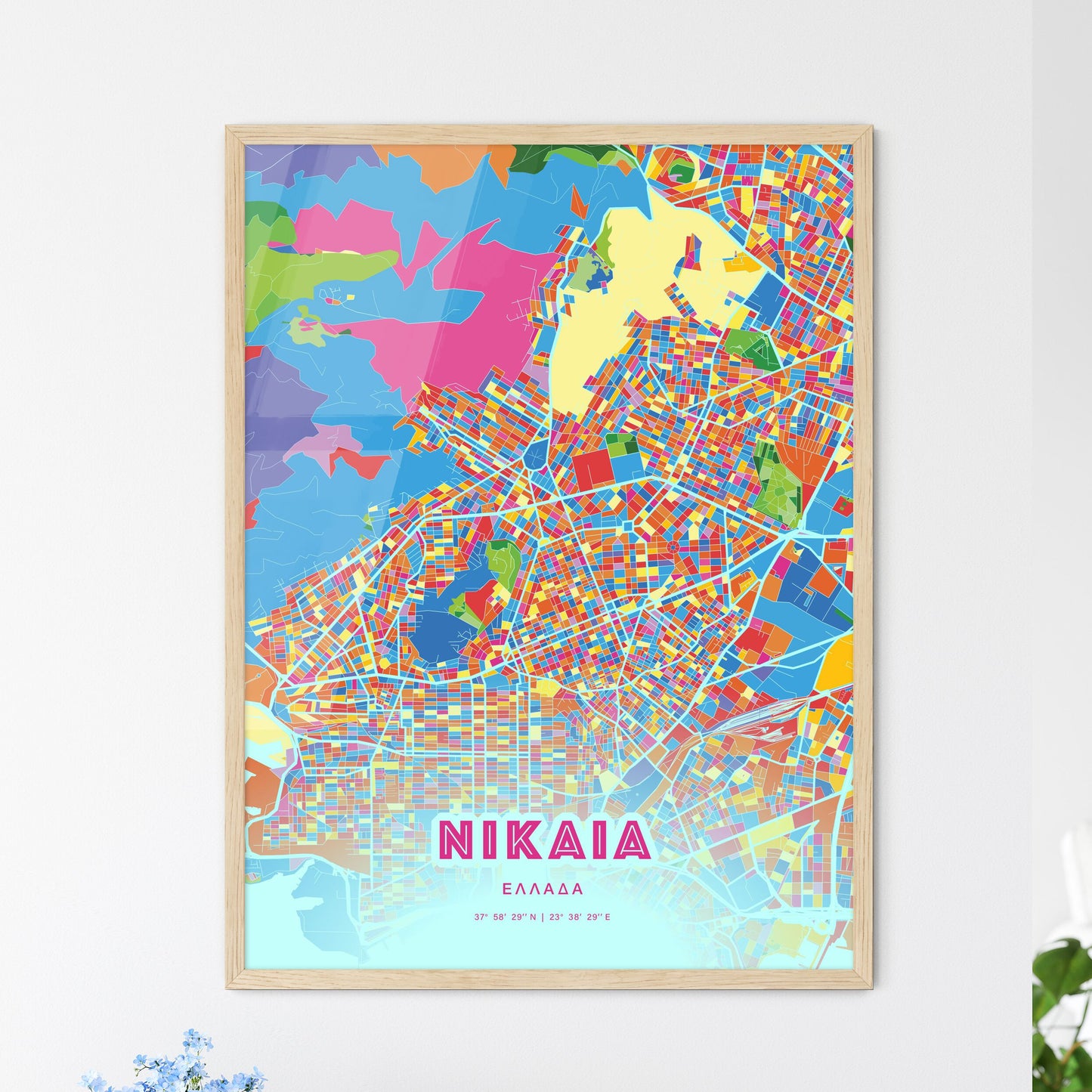 Colorful Nikaia Greece Fine Art Map Crazy Colors