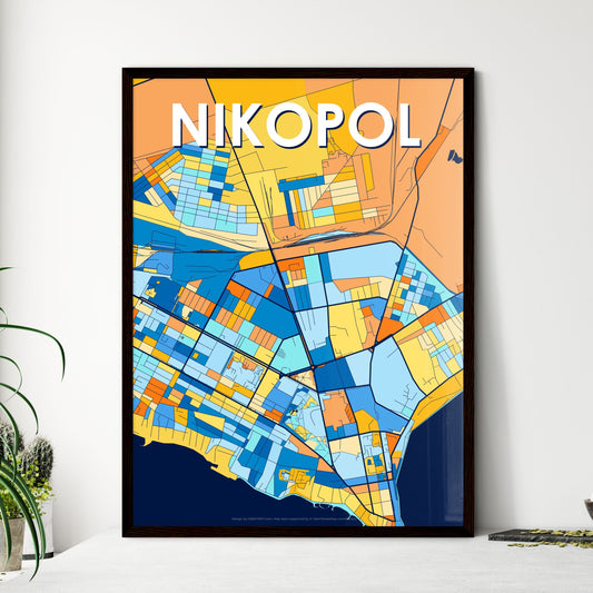 NIKOPOL UKRAINE Vibrant Colorful Art Map Poster Blue Orange