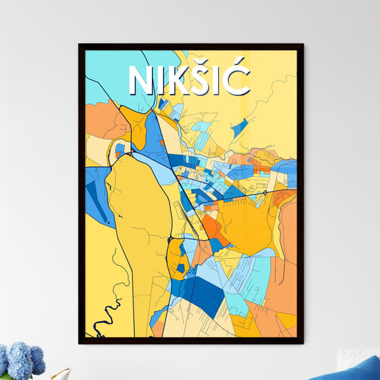 NIKŠIĆ MONTENEGRO Vibrant Colorful Art Map Poster Blue Orange