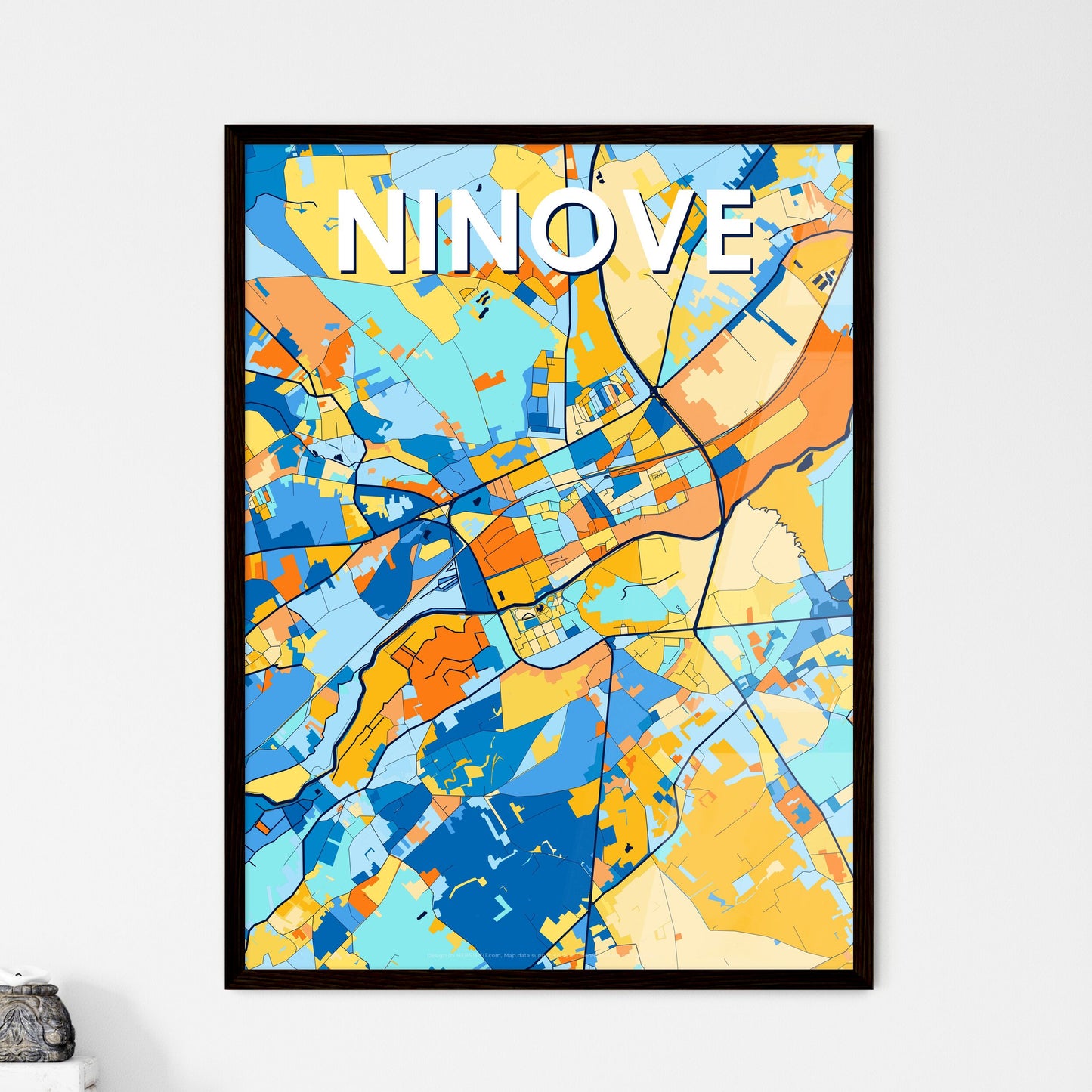 NINOVE BELGIUM Vibrant Colorful Art Map Poster Blue Orange