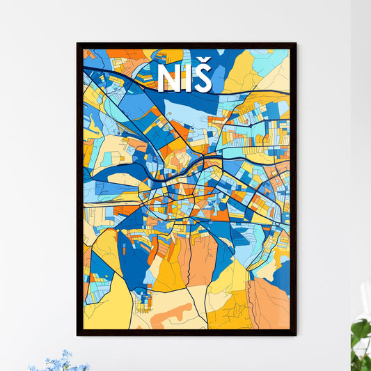 NIŠ SERBIA Vibrant Colorful Art Map Poster Blue Orange