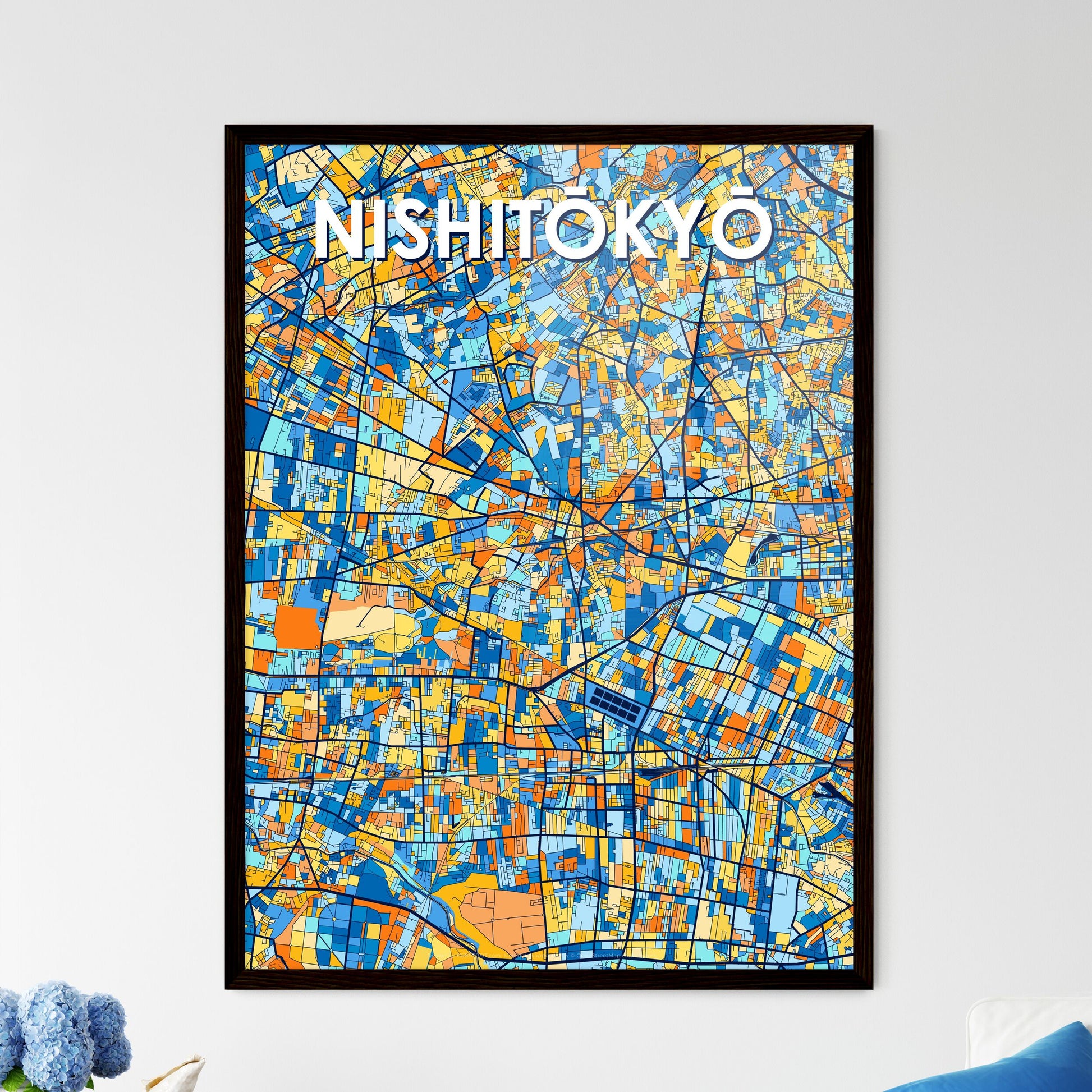 NISHITŌKYŌ JAPAN Vibrant Colorful Art Map Poster Blue Orange