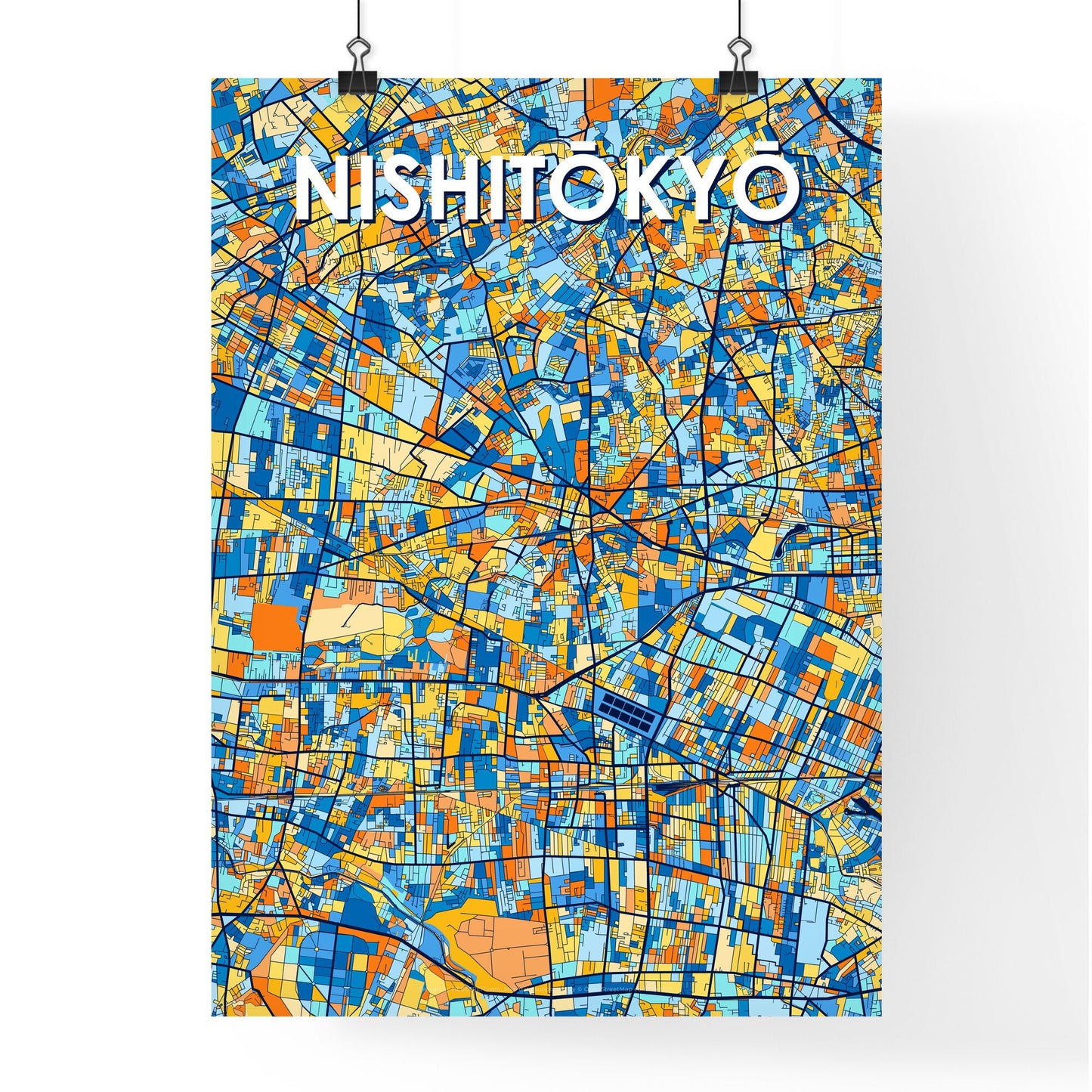 NISHITŌKYŌ JAPAN Vibrant Colorful Art Map Poster Blue Orange