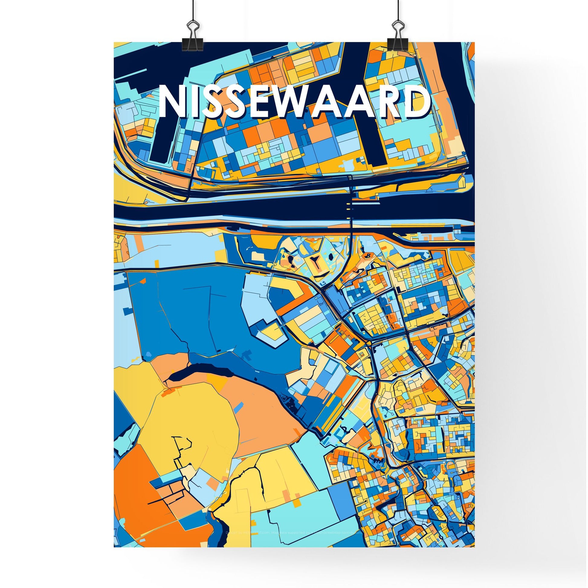 NISSEWAARD NETHERLANDS Vibrant Colorful Art Map Poster Blue Orange