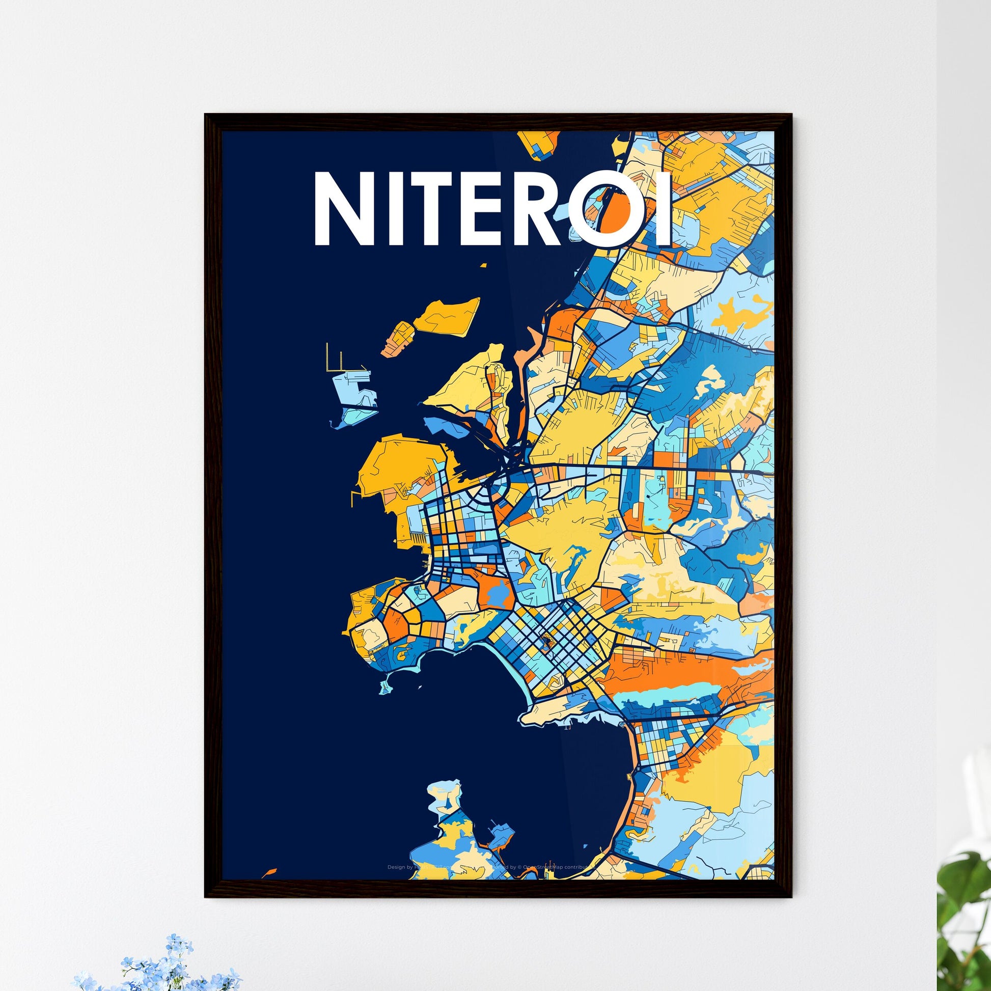 NITEROI BRAZIL Vibrant Colorful Art Map Poster Blue Orange