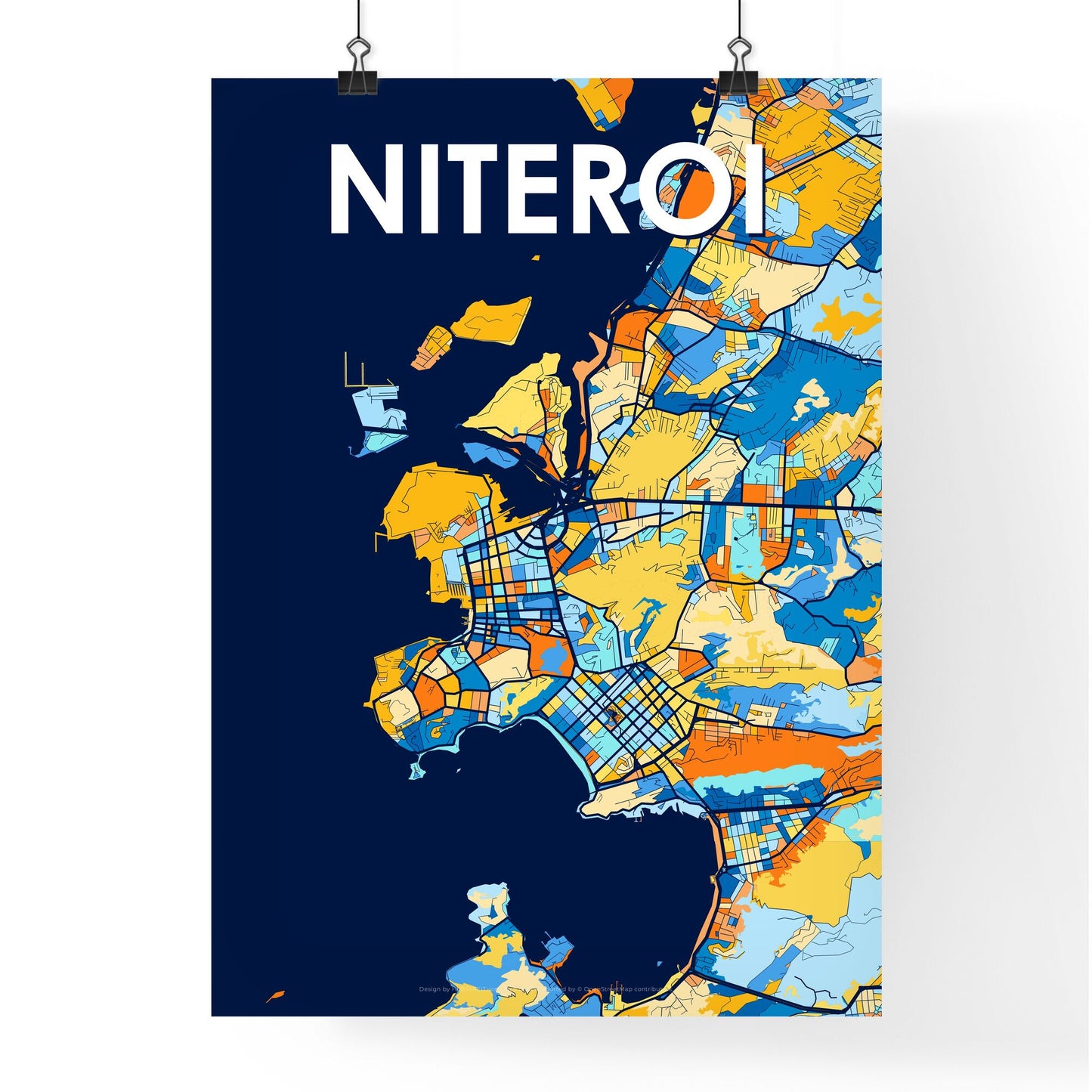 NITEROI BRAZIL Vibrant Colorful Art Map Poster Blue Orange