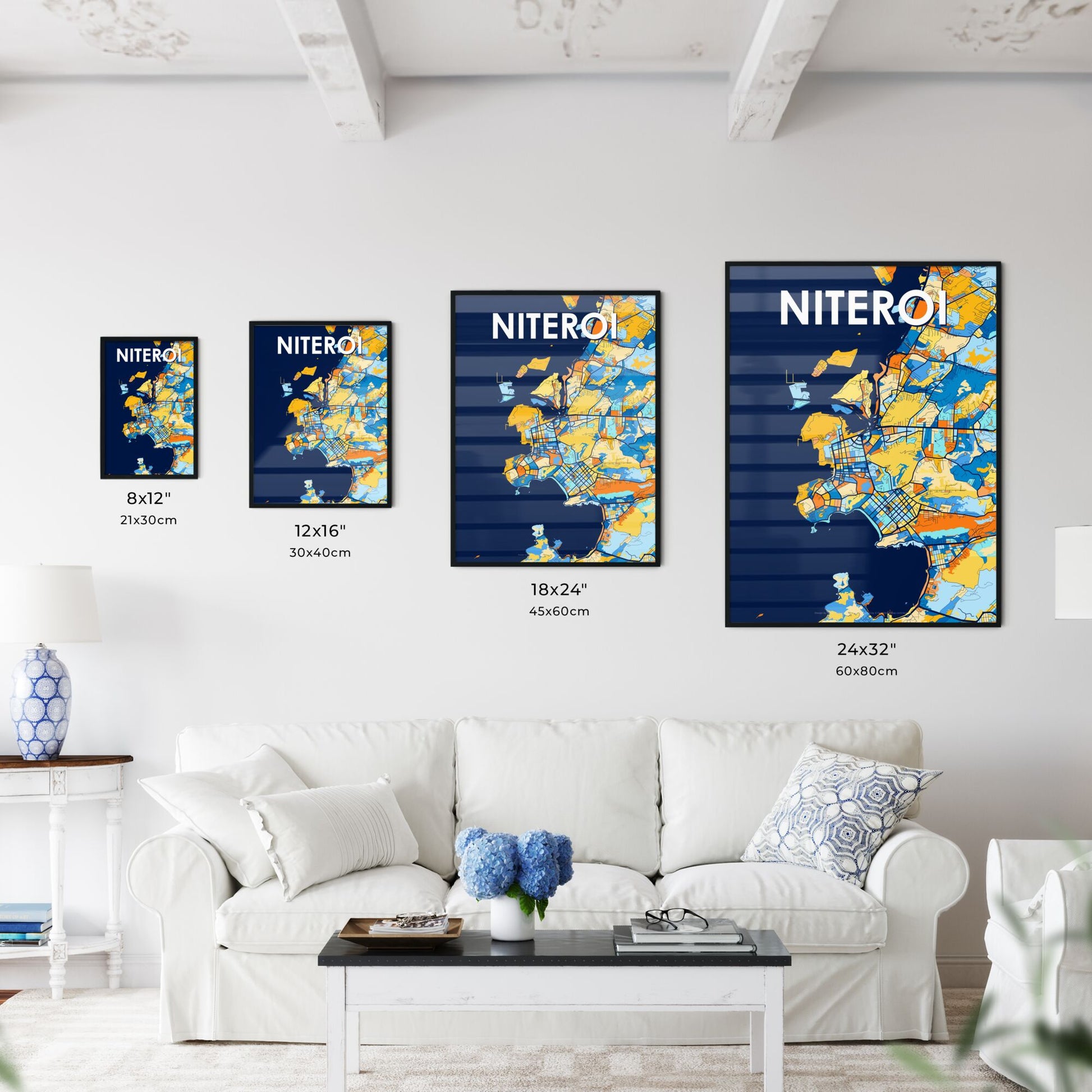 NITEROI BRAZIL Vibrant Colorful Art Map Poster Blue Orange