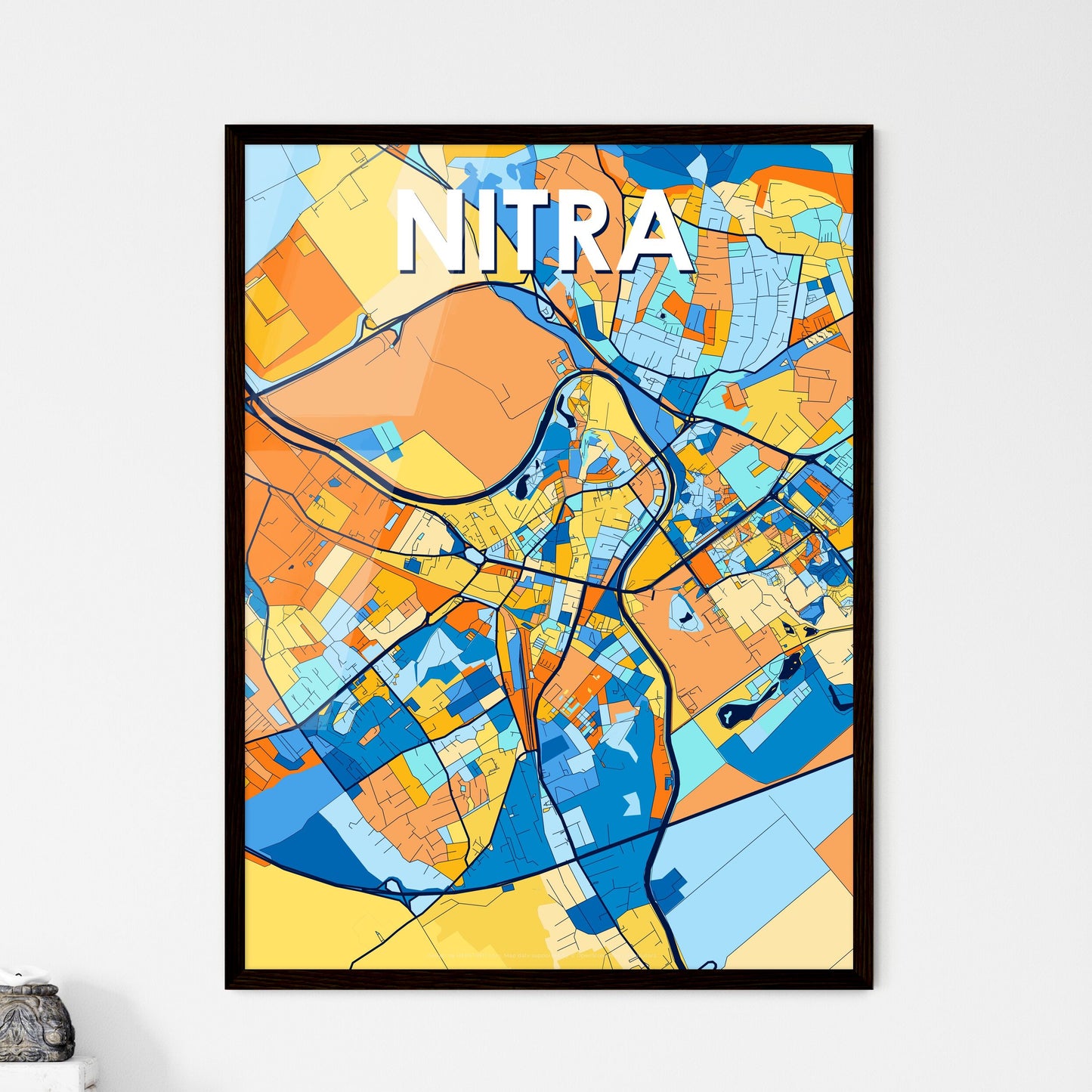 NITRA SLOVAKIA Vibrant Colorful Art Map Poster Blue Orange