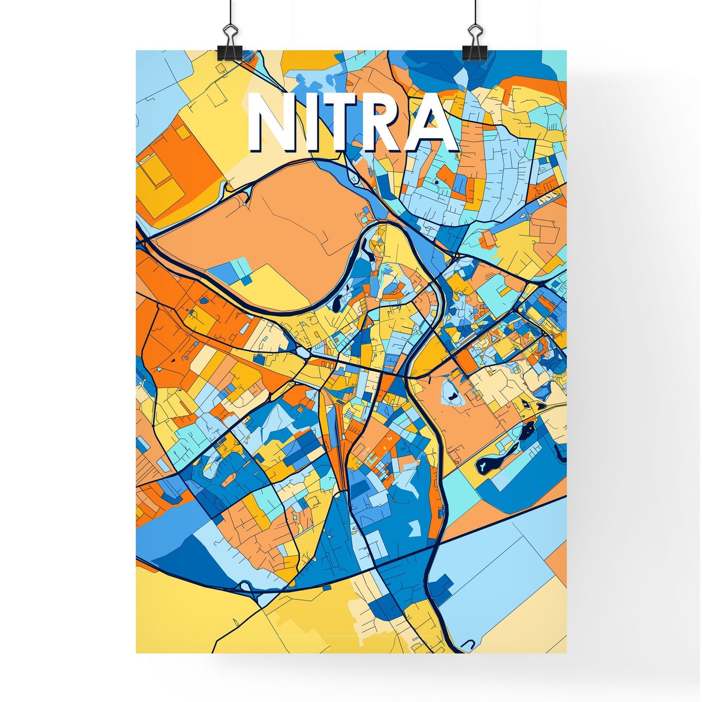 NITRA SLOVAKIA Vibrant Colorful Art Map Poster Blue Orange