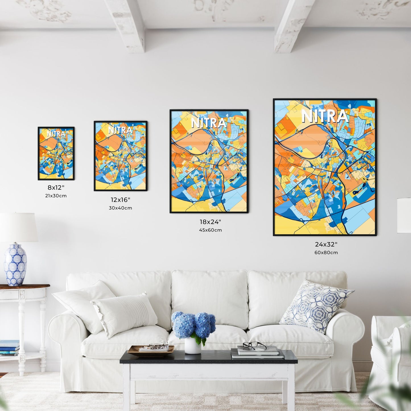 NITRA SLOVAKIA Vibrant Colorful Art Map Poster Blue Orange