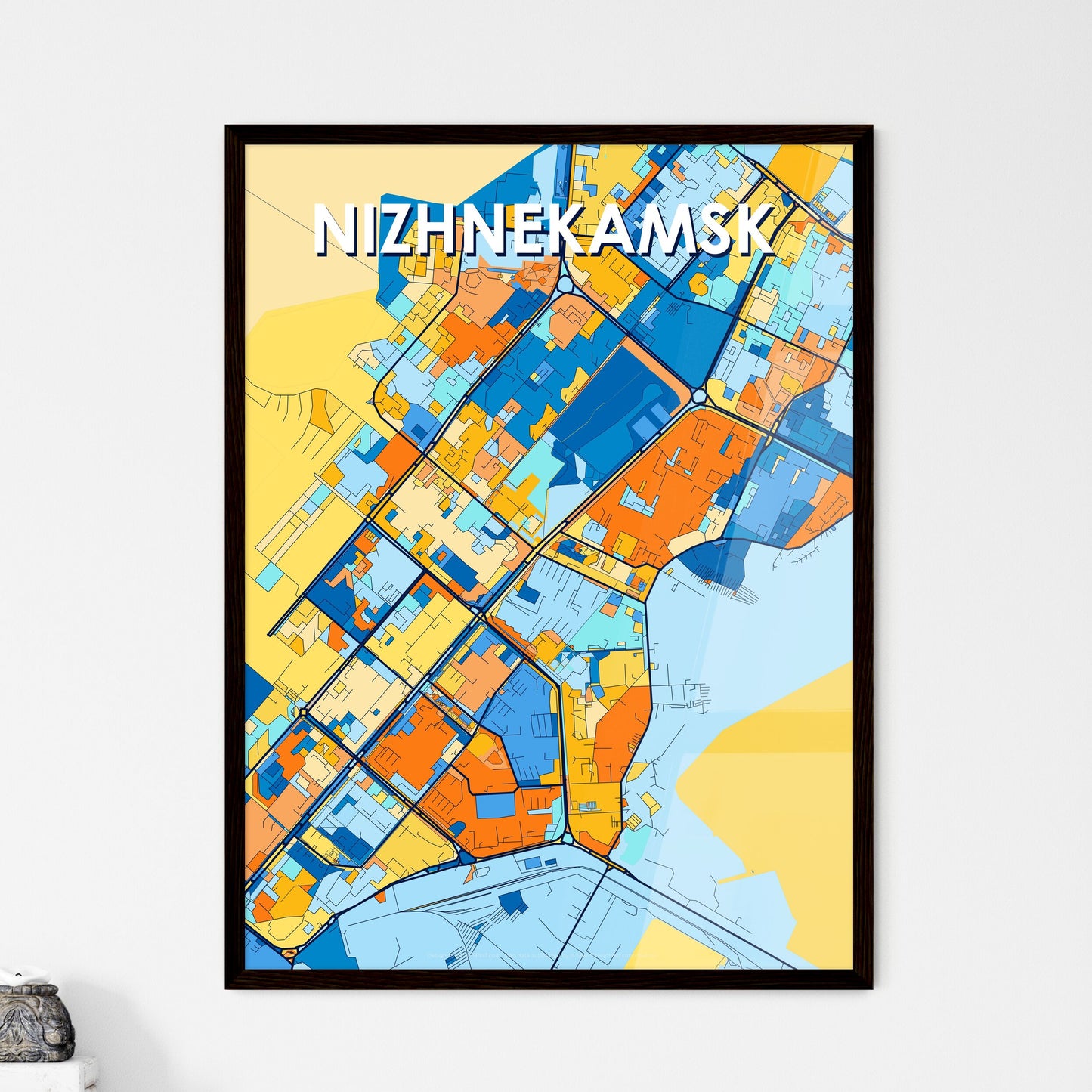 NIZHNEKAMSK RUSSIA Vibrant Colorful Art Map Poster Blue Orange