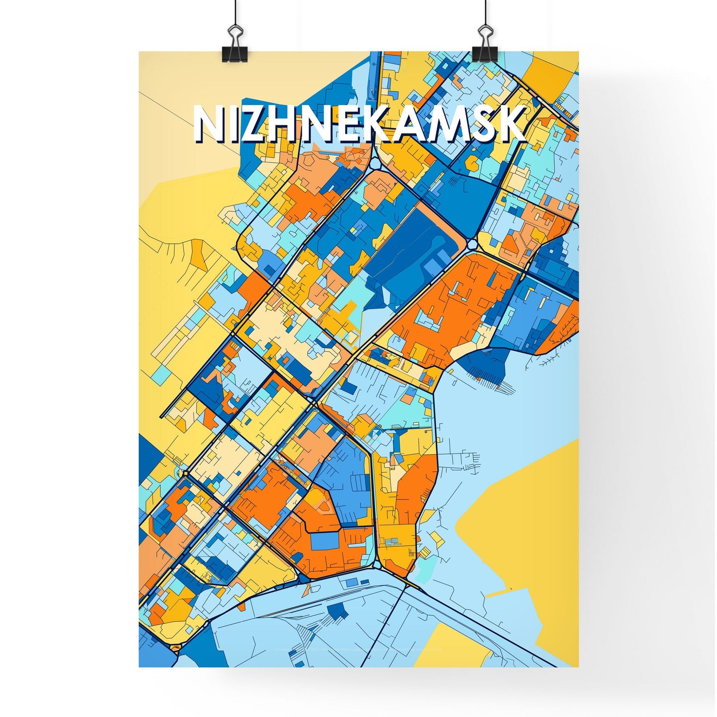 NIZHNEKAMSK RUSSIA Vibrant Colorful Art Map Poster Blue Orange