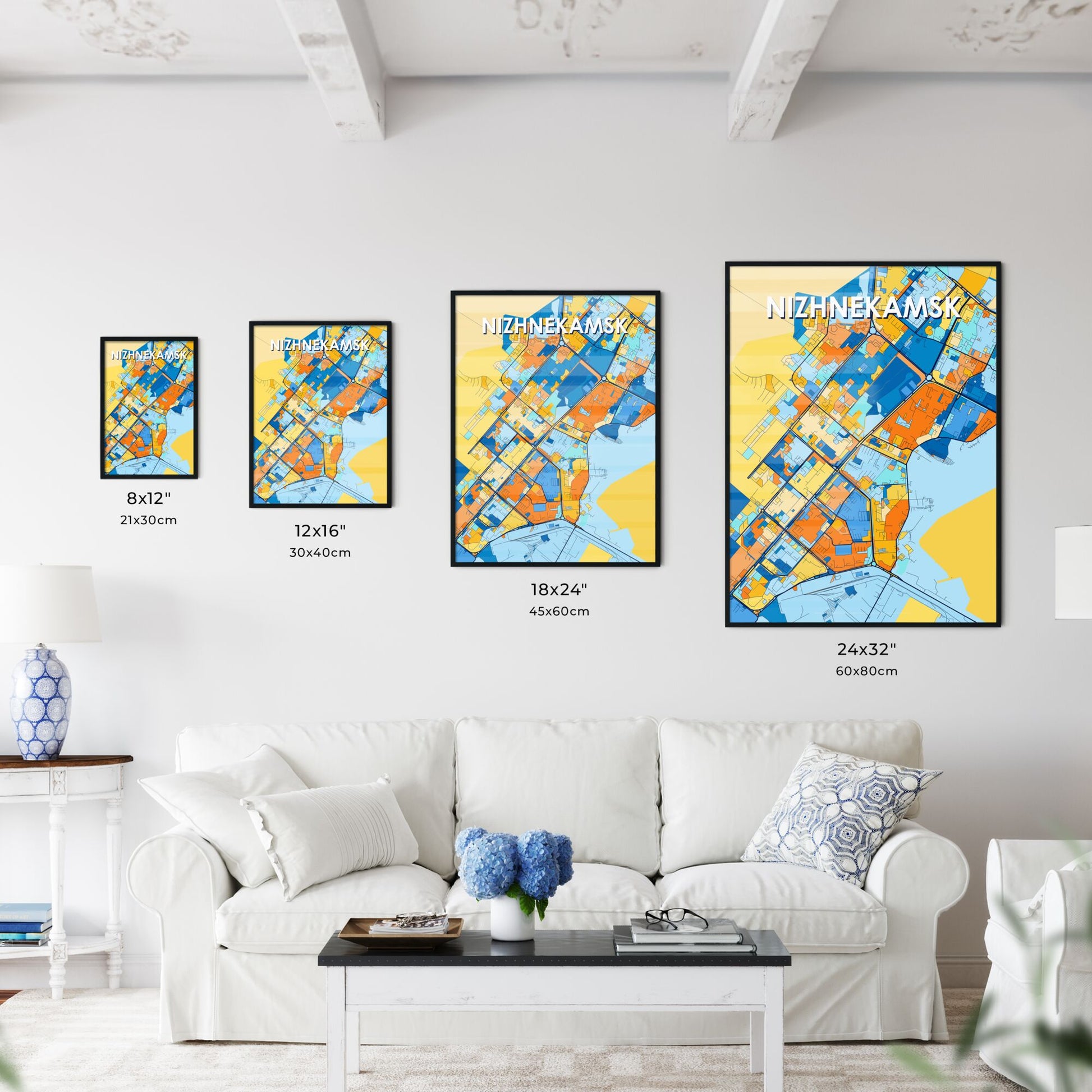 NIZHNEKAMSK RUSSIA Vibrant Colorful Art Map Poster Blue Orange