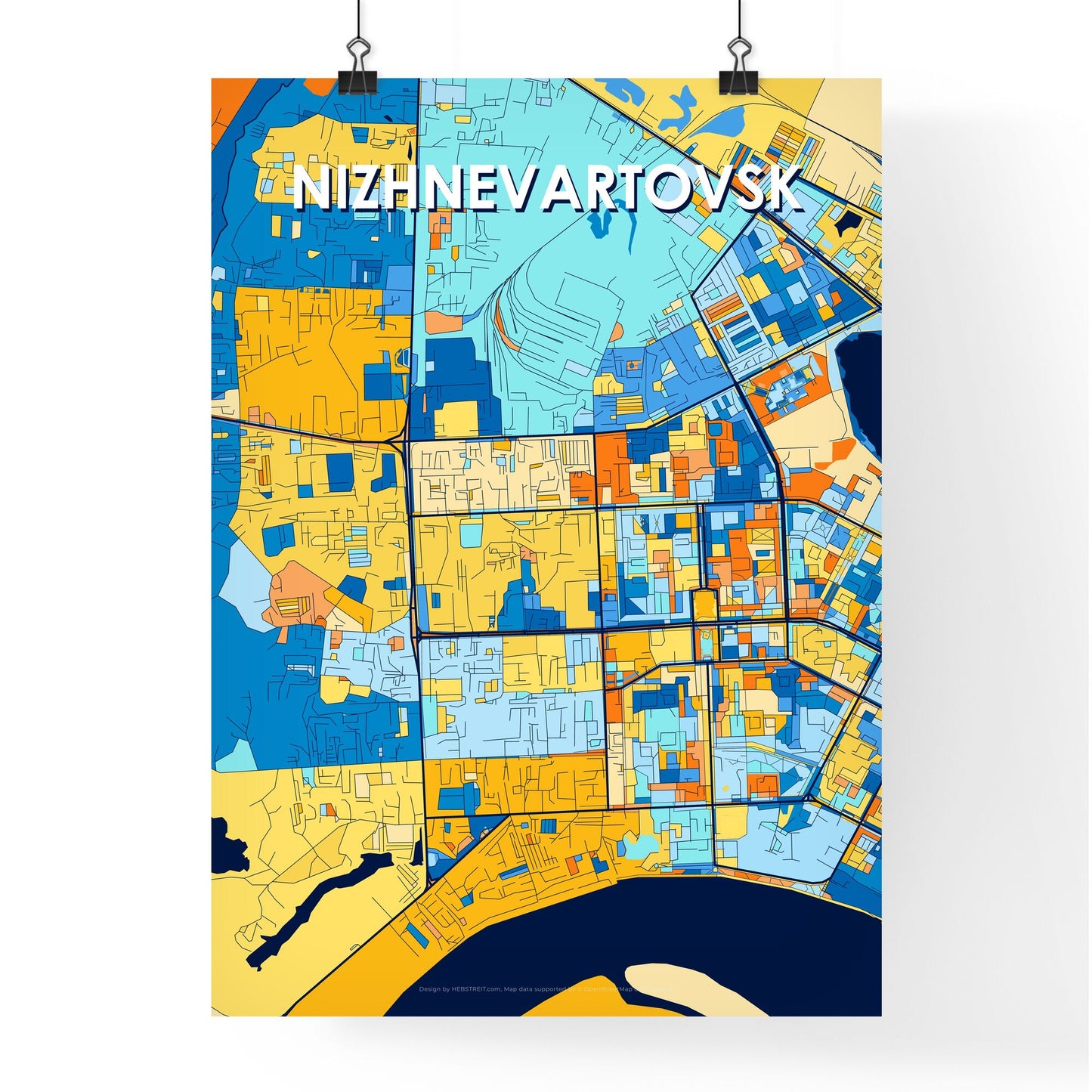 NIZHNEVARTOVSK RUSSIA Vibrant Colorful Art Map Poster Blue Orange