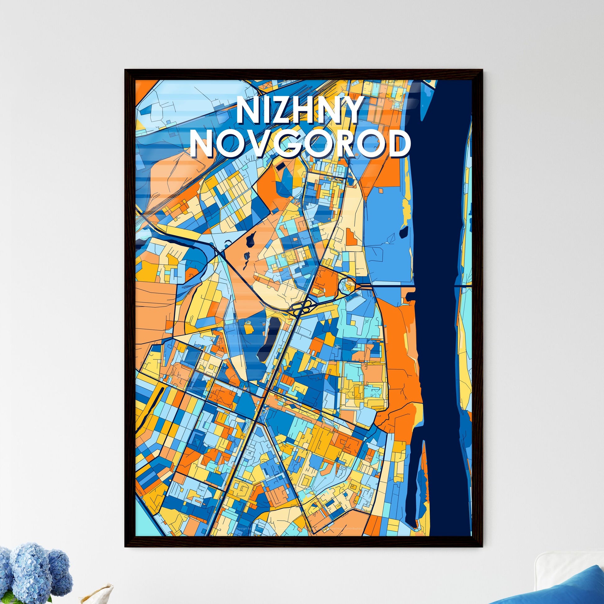 NIZHNY NOVGOROD RUSSIA Vibrant Colorful Art Map Poster Blue Orange